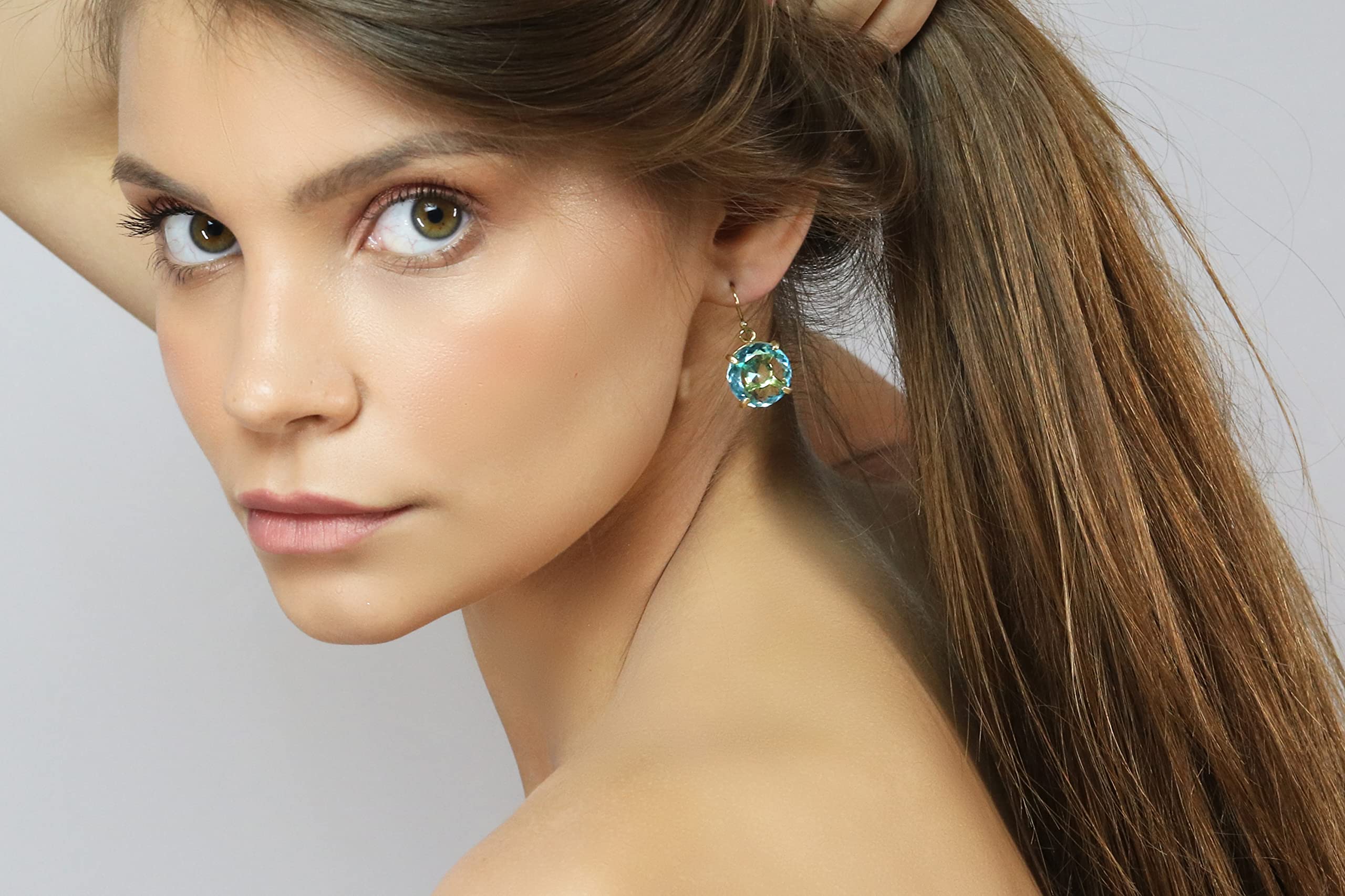 Anemone Round Blue Topaz Dangle Earrings - Sterling Silver Fashion Jewelry, Birthstone & Gemstone Handmade Earrings with Gift Box - Perfect for Weddings, Parties & Gifts