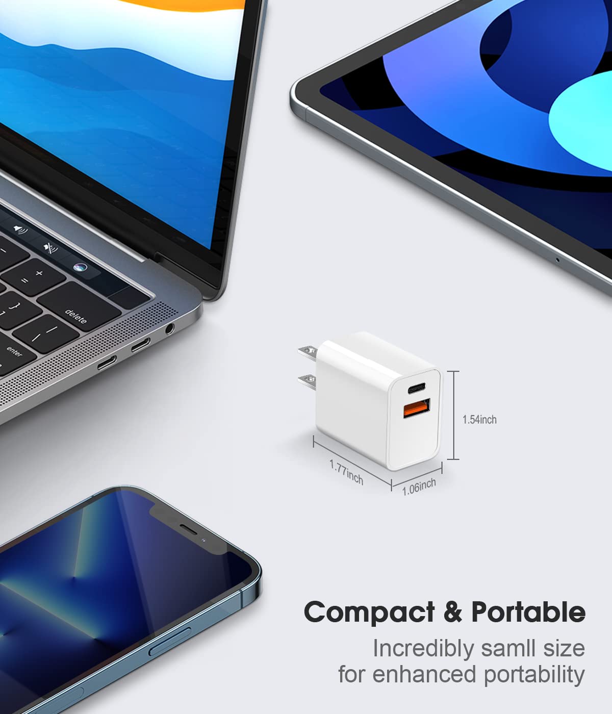 20W USB C Fast Charger 1-Pack & 2-Pack - Udaton Dual Port Wall Charger for iPhone 14/13/12 Pro Max, iPad, Apple Watch Series 8 - Compact PD Charging Adapter for Home, Office & Travel