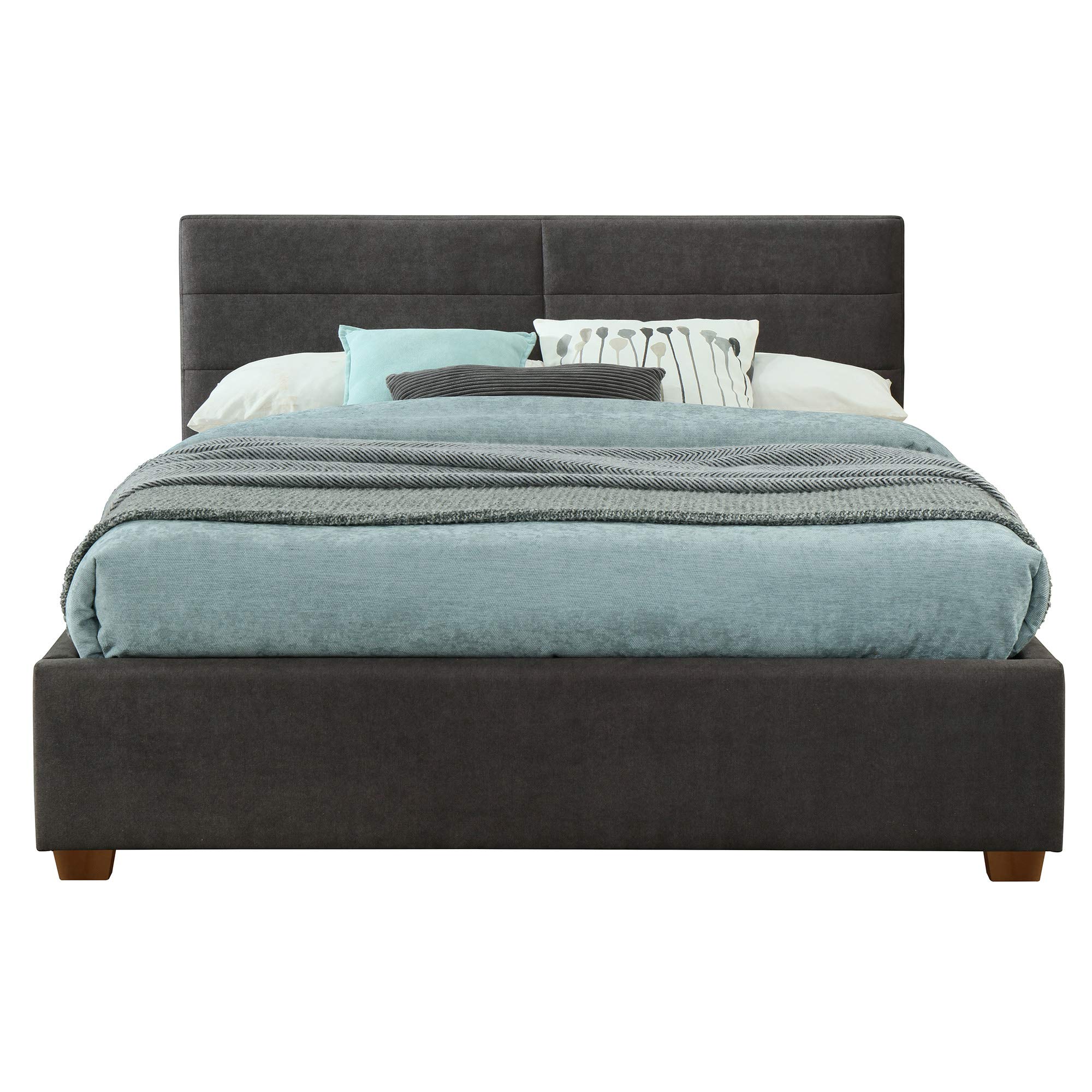 Upholstered Queen Size Platform Storage Bed with Headboard - Charcoal Gray Fabric for Modern Bedroom & Guest Room