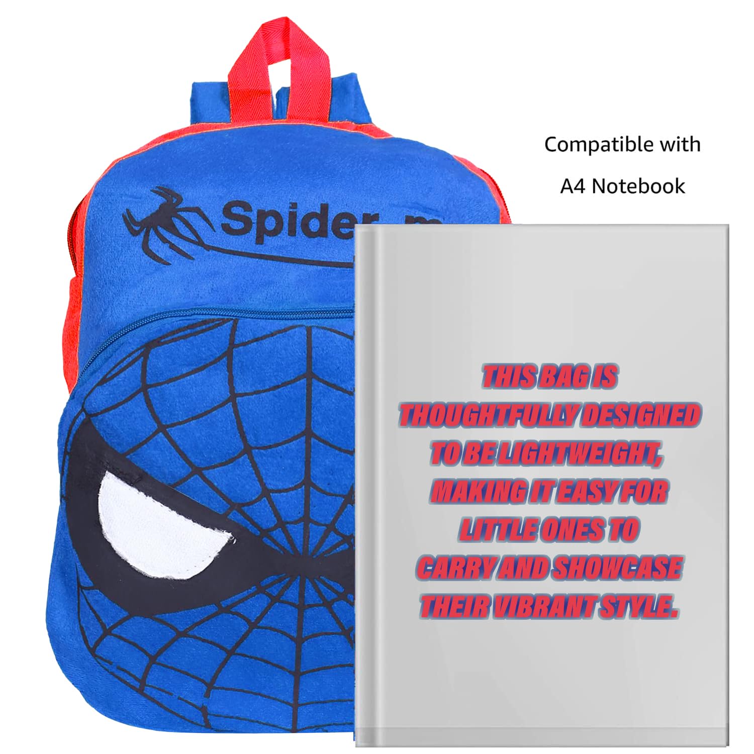 Kuber Industries Marvel Spider-Man Kids School Backpack - Velvet Book Bag for Boys & Girls - Single Compartment Student Backpack (Blue) - Perfect for School, Travel & Daily Use