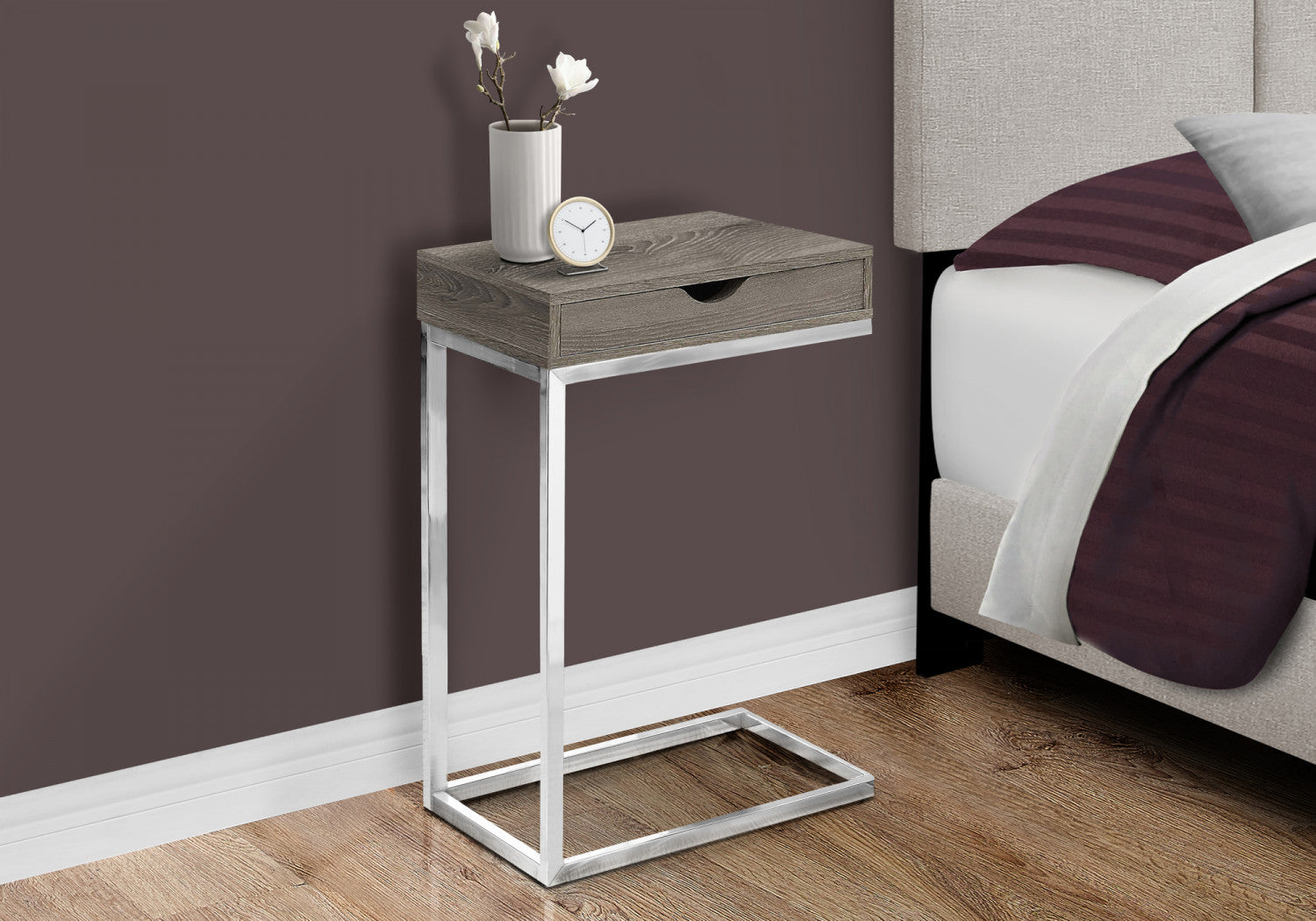 Auron Side Table - Modern Taupe End Table for Living Room, Bedroom, or Office - Small Accent Table with Sturdy Metal Frame & Wooden Top