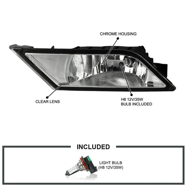 2011-2013 Honda Odyssey Fog Lights Kit - Clear Driving Lights with Bulbs & Switch - Complete Left+Right Pair Assembly - Perfect for Night Driving & Bad Weather Visibility
