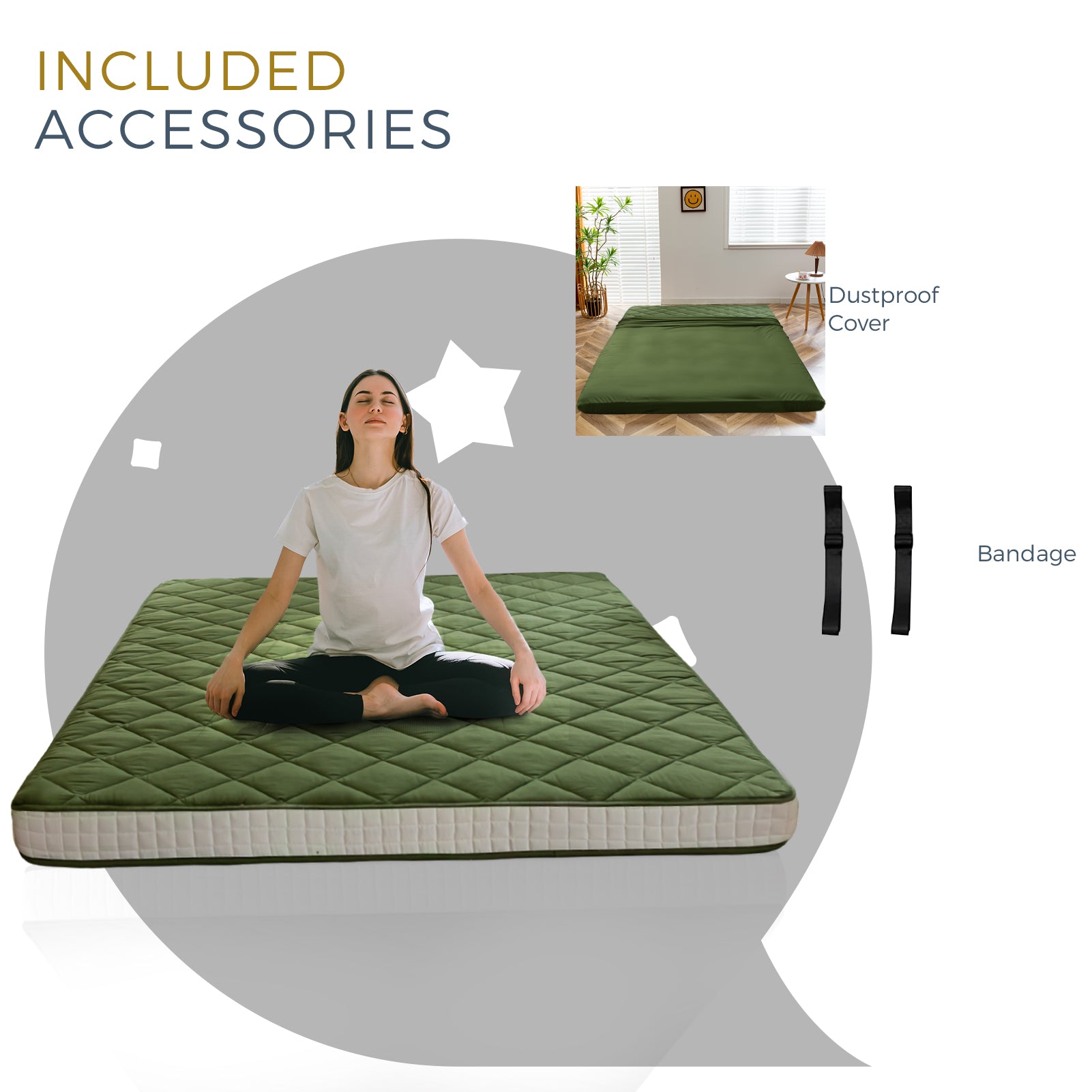 MAXYOYO 6-Inch Extra Thick Floor Futon Mattress with Diamond Quilting - Green - Comfortable Guest Bed, Floor Cushion for Living Room, Dorm, or Camping