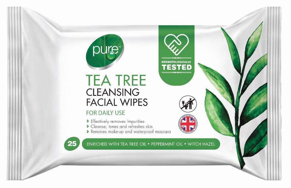 25 Tea Tree Oil Facial Cleansing Wipes for Daily Use - Gentle Makeup Remover & Skin Refreshing Wipes for Acne-Prone Skin - Perfect for Travel, Gym & On-the-Go Skincare