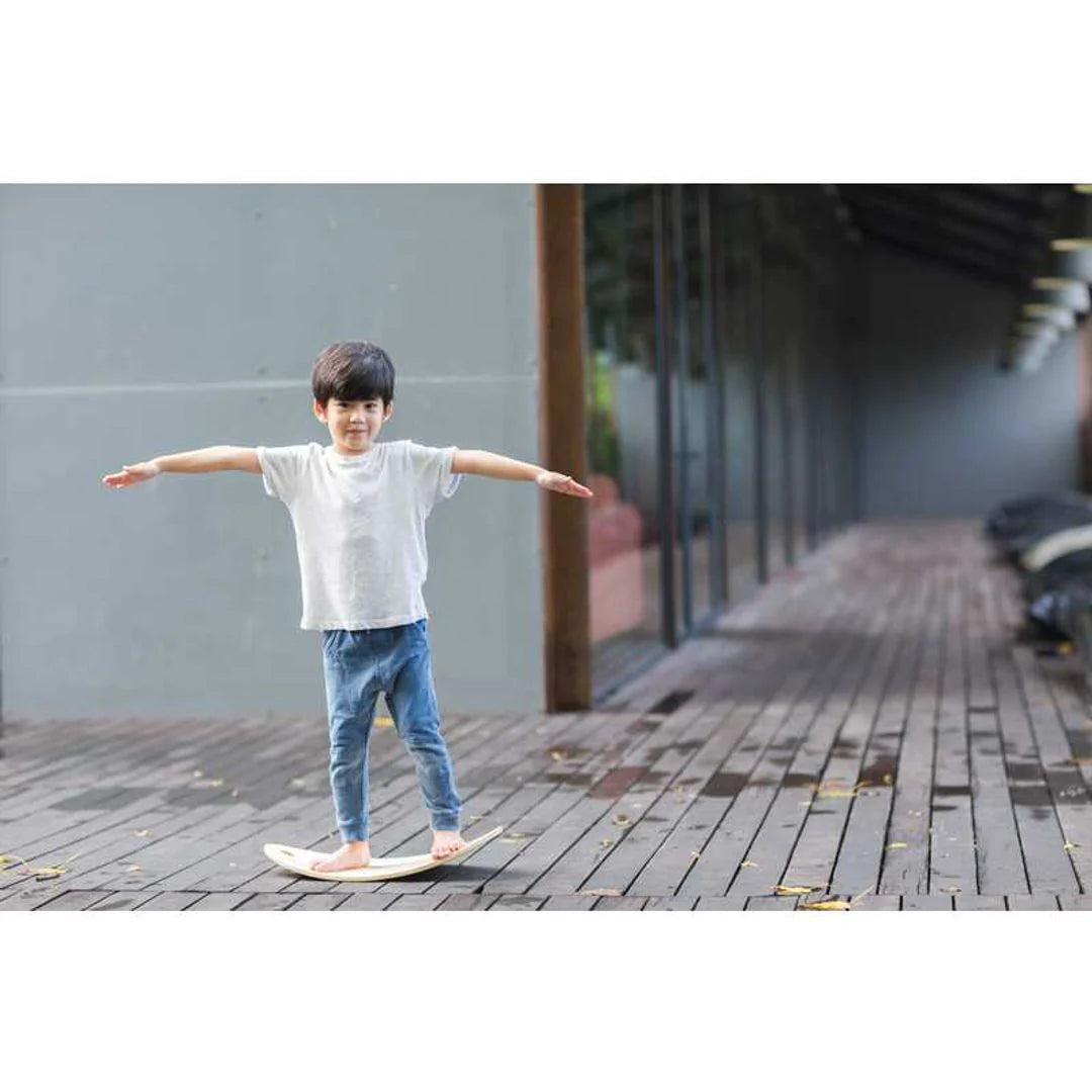 PlanToys Wooden Balance Board for Kids - Natural Wood Wobble Board for Toddler Balance Training, Yoga, and Play - Perfect for Indoor & Outdoor Activities