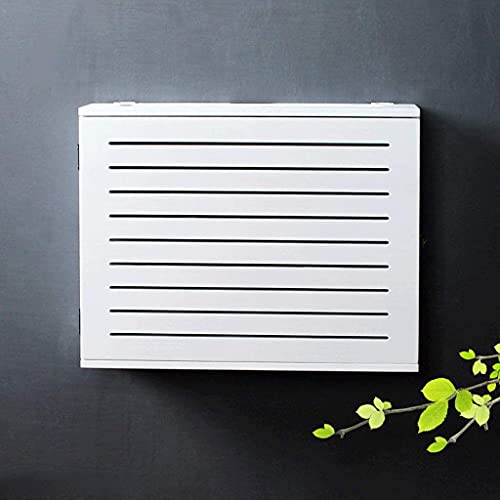 White Solid Wood WiFi Router Storage Box - Wall-Mounted Cable Organizer for Living Room, Set-Top Box Cover with Floating Shelf - Perfect for Home Office & Entertainment Center Organization