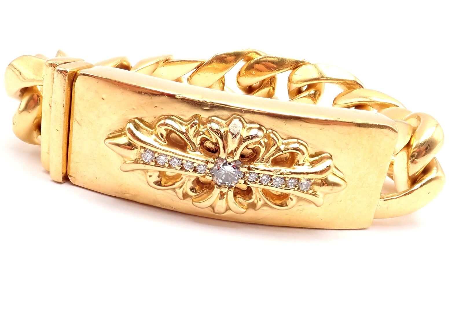 Authentic Chrome Hearts 22k Yellow Gold Diamond Heavy Link ID Bracelet for Men & Women - Luxury Vintage Jewelry Gift for Anniversary, Birthday & Special Occasions