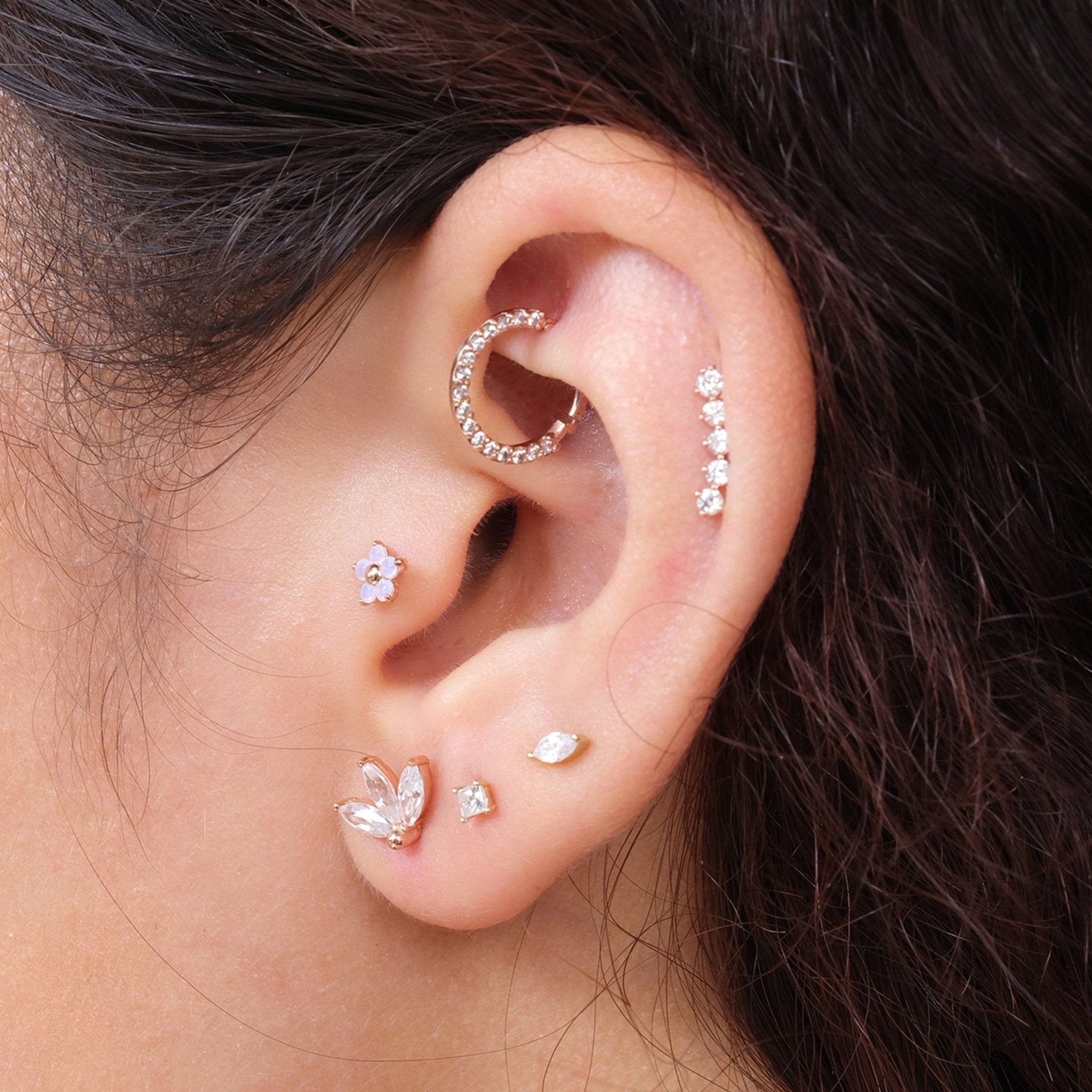 14K White Gold Diamond Constellation Ear Climber Flat Back Stud Earrings - Elegant Celestial Jewelry for Women, Perfect for Parties, Weddings & Special Occasions
