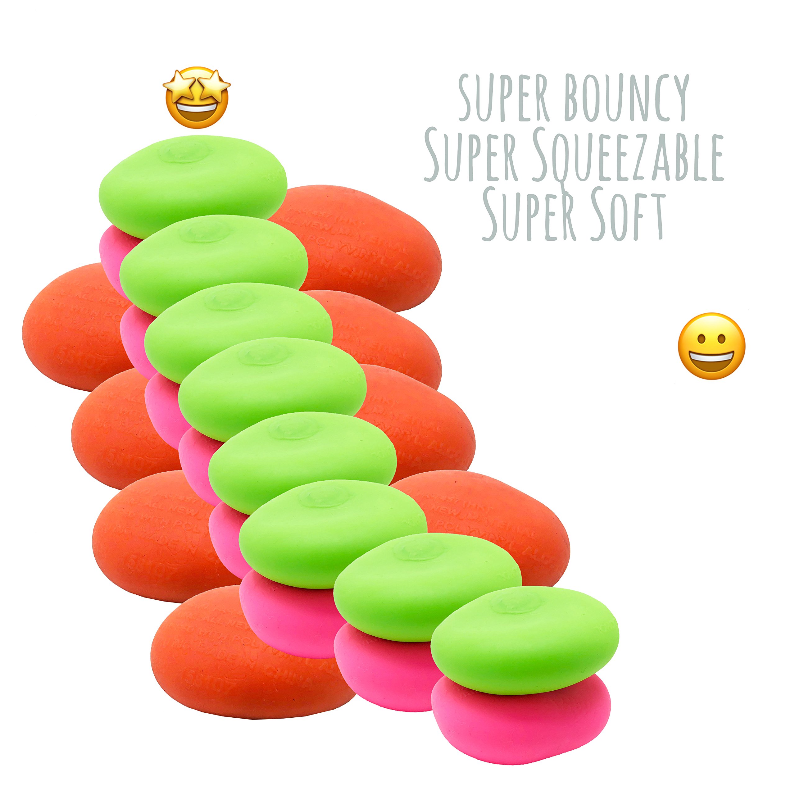 Stress Relief Balls for Kids & Adults - 24 Pack Squishy Stretch Toys in Green, Orange & Pink | Squeezable, Moldable & Bouncy Sensory Fidget Toys for Anxiety Relief, Office Stress & Classroom Focus