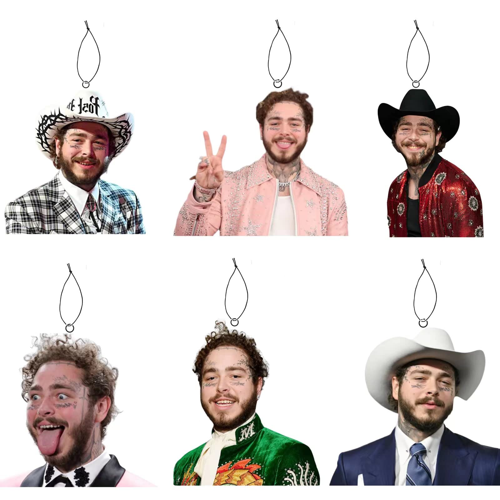 6 PCS Post Malone Car Air Freshener Pendants - Birthday Gifts for Post Malone Fans, Home & Car Air Fresheners with Long-Lasting Fragrance - Perfect for Cars, Offices, and Gifts for Music Lovers
