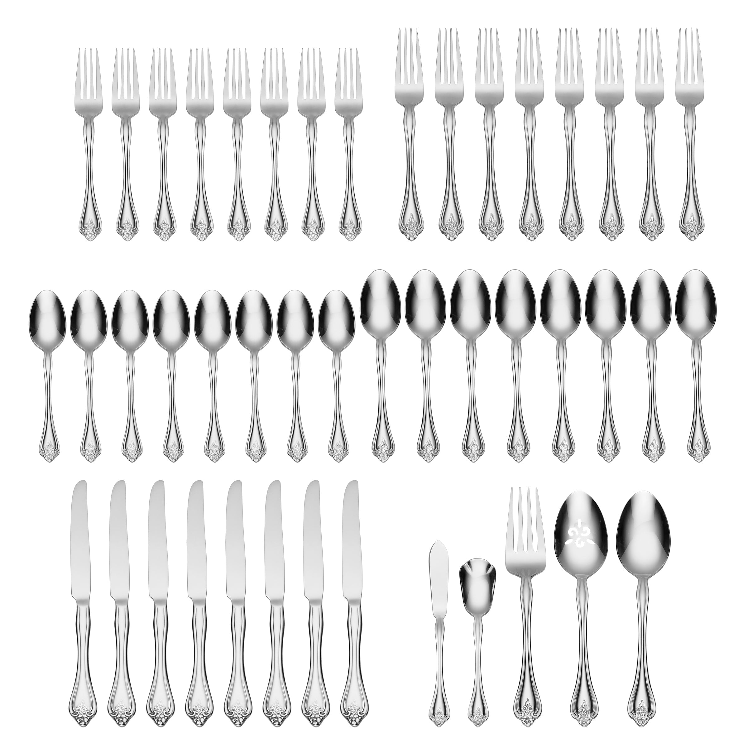 45-Piece Flatware Set - Stainless Steel Silverware for 8 - Elegant Dinnerware for Weddings, Parties & Everyday Dining