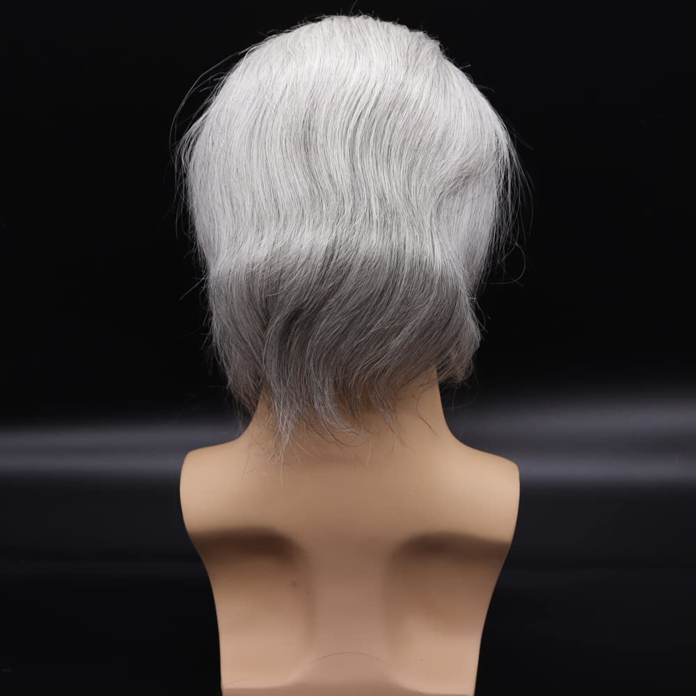 Premium European Human Hair Toupee for Men - Swiss Lace Front 0.08mm Thin Skin PU Base - 10x8 Inch 1B Mixed 90% Grey White Hair - Natural Looking Hair Replacement for Thinning Hair & Baldness - Perfect for Daily Wear, Special Occasions & Professional Settings