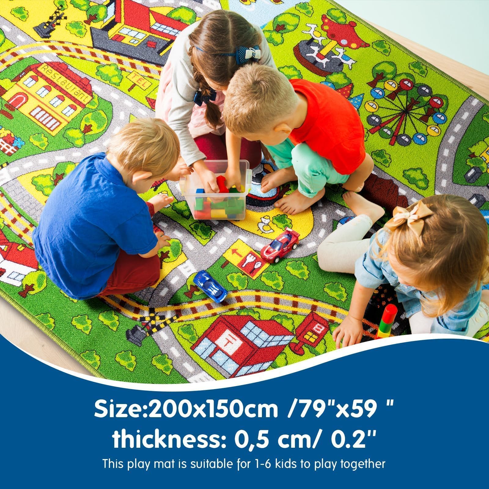 Booooom Jackson Kids Play Rug - Green Train Car Design, Non-Slip Oval Rug 4.9 x 6.6 ft for Nursery, Playroom & Bedroom | Perfect for Toddler Playtime, Storytime & Room Decor