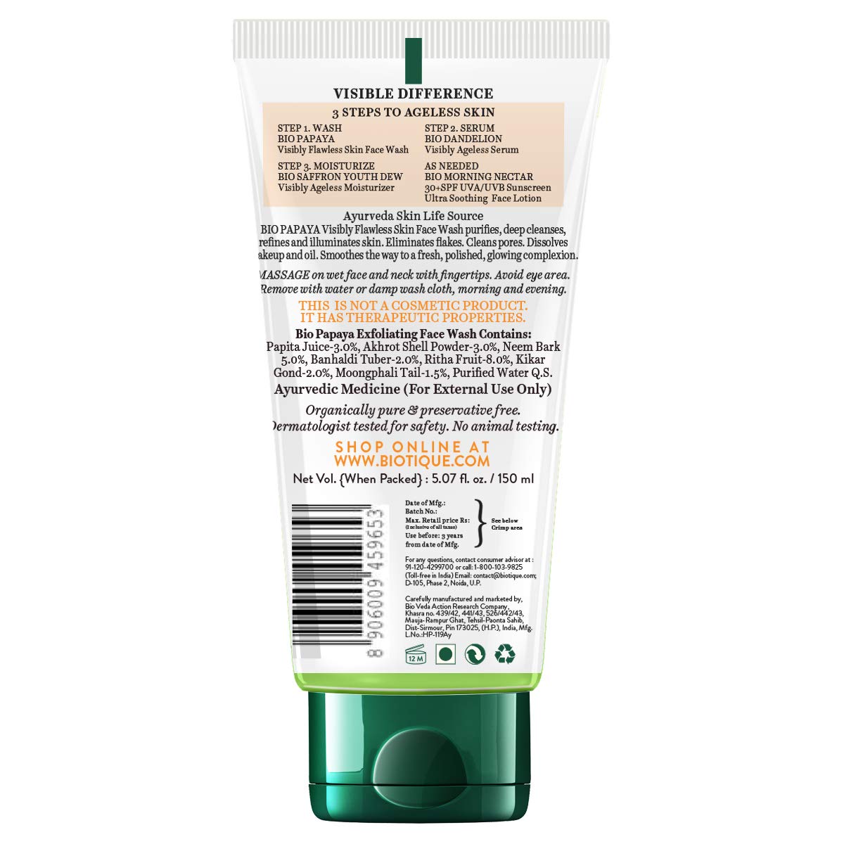 Biotique Bio Papaya & Apricot Face & Body Wash Set - For Flawless Skin - 150ml & 200ml - Perfect for Daily Skincare Routine