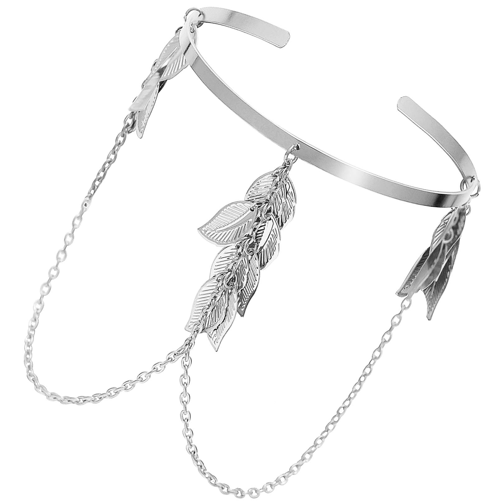 RechicGu Roman Greek Leaf Feather Chain Tassel Bracelet - Vintage Arm Cuff Jewelry for Women, Boho Festival Accessory, Perfect for Costume Parties & Historical Reenactments