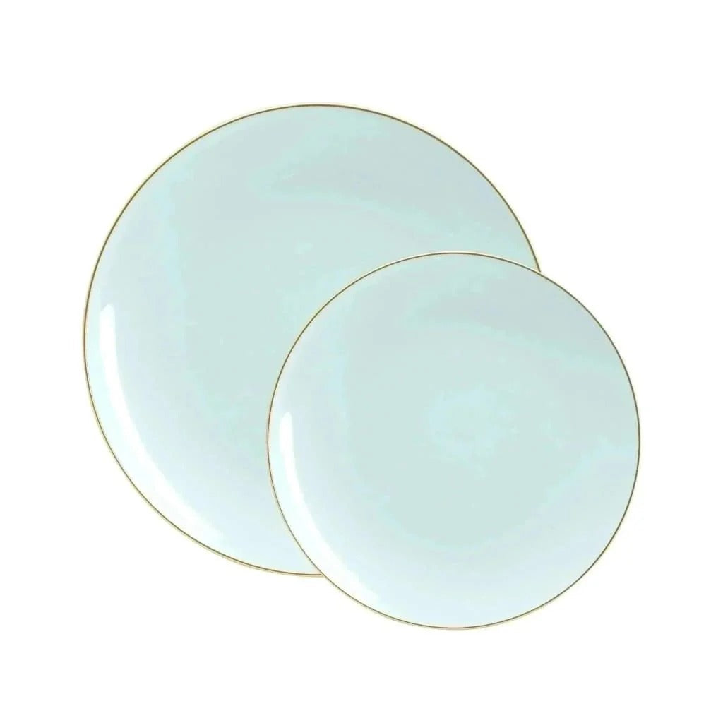 Eco-Friendly Round Plastic Plates with Mint Green & Gold Rim - Perfect for Parties, Picnics & Sustainable Dining