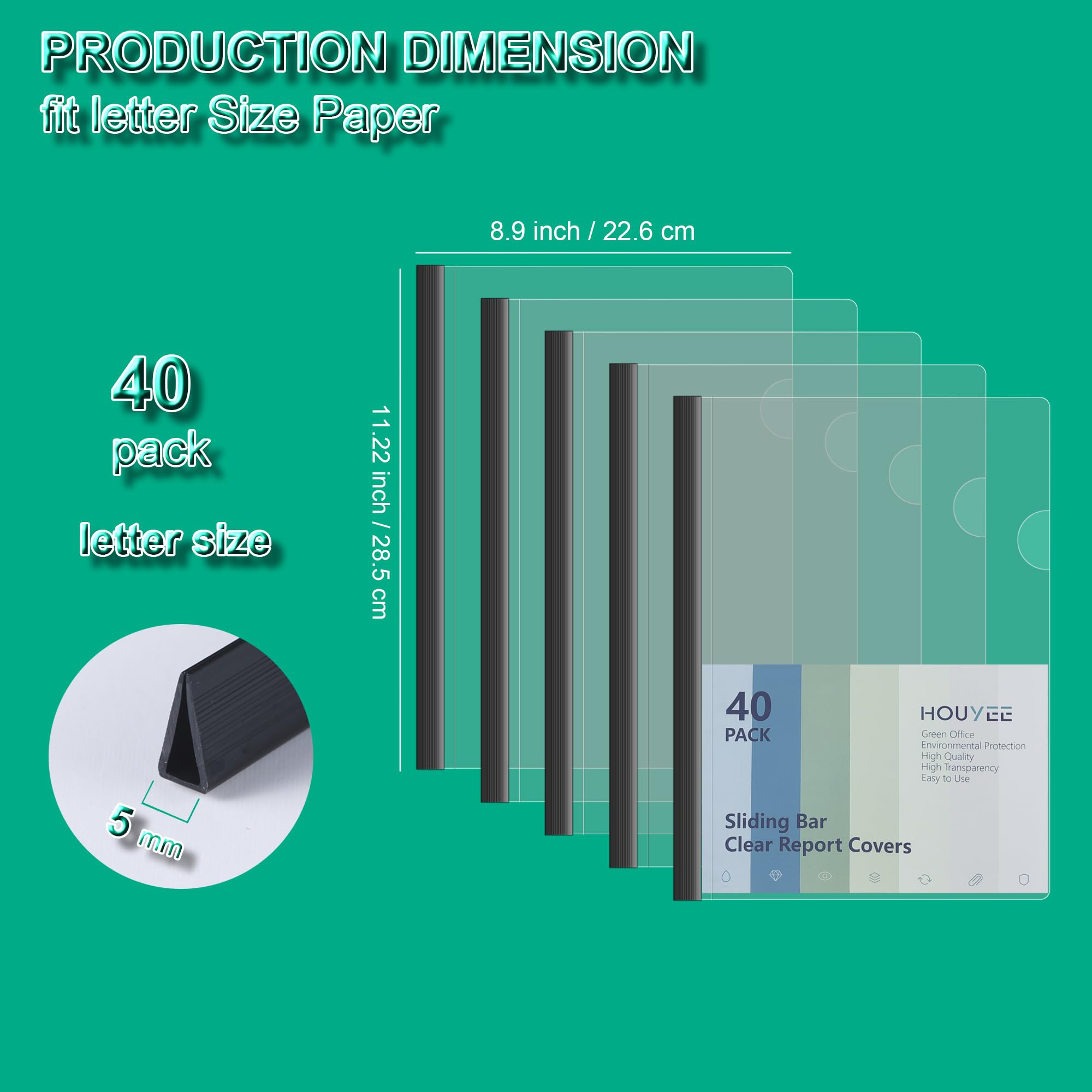 HOUYEE 40 Pack Clear Sliding Bar Report Covers - 20 Sheet Capacity, Letter Size Paper Protectors, Durable Plastic Document Holders for School, Office & Presentations | Perfect for Reports, Projects & Organization