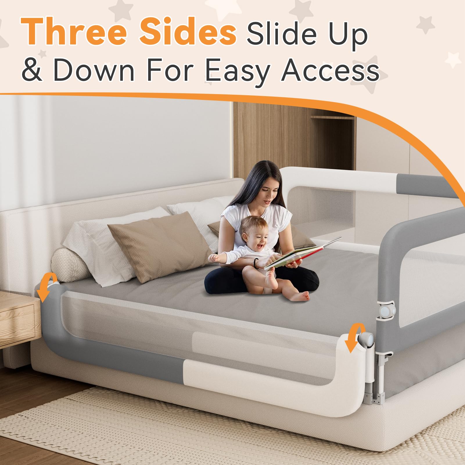 Toddler Bed Rail with U-Shaped Base - Safety Guardrail for Kids, Foldable & Sturdy Bedside Protection (78.74
