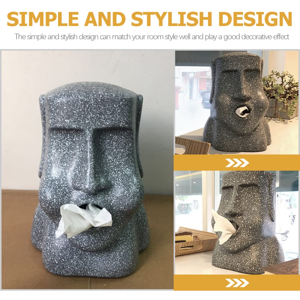 STOBAZA Decorative Tissue Box Holder - Easter Island Statue Design for Home & Office | Creative Paper Towel Dispenser & Storage Tray for Living Room, Bathroom, Kitchen
