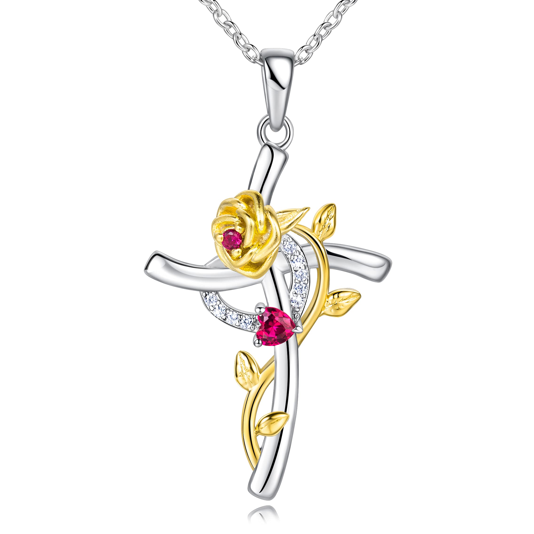 18K Gold Plated Rose Cross Necklace for Women - Elegant Christian Jewelry, Perfect for Confirmation Gifts, Baptism, Church & Daily Wear