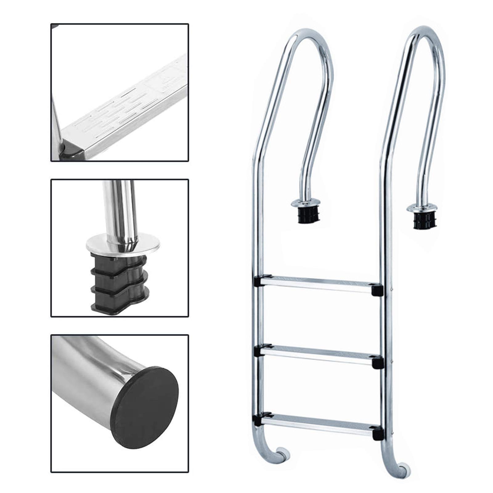Non-Slip 3-Step Stainless Steel Pool Ladder for In-Ground & Above Ground Pools - Easy Mount Legs, Durable Design for Safe Entry & Exit - Perfect for Backyard, Residential & Commercial Swimming Pools