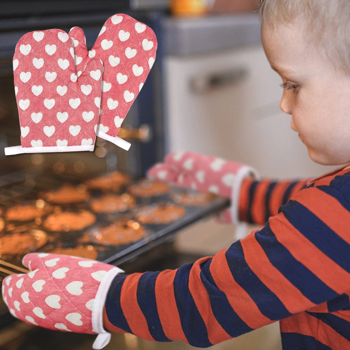 DOERDO 2 Pack Heat Resistant Kids Oven Mitts for Children Ages 4-12 (7