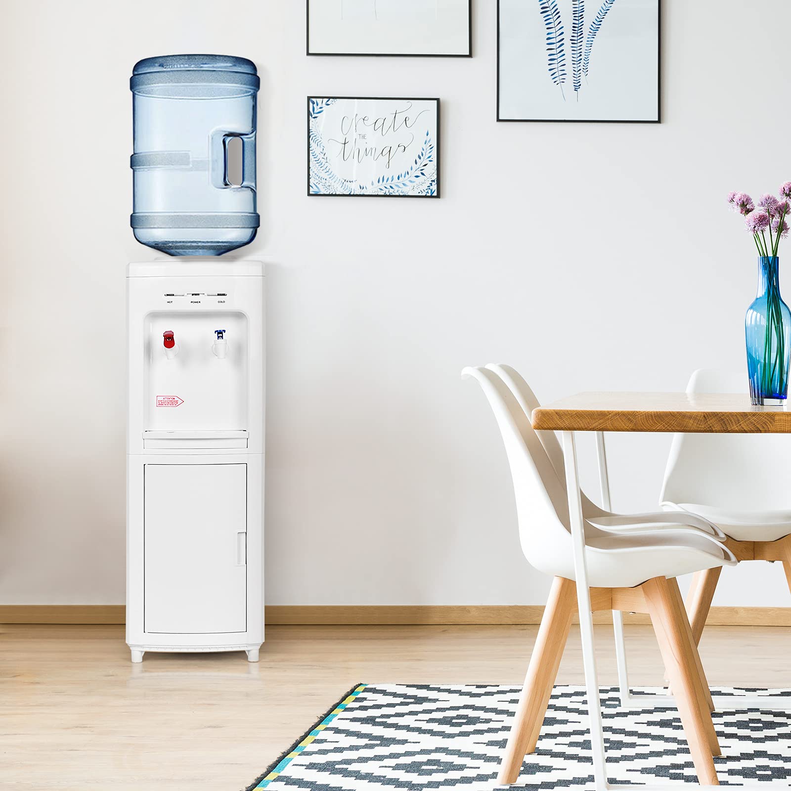 GOFLAME Top Loading Water Cooler Dispenser with Hot & Cold Water - 3-5 Gallon Capacity, Storage Cabinet & Child Safety Lock - Perfect for Home, Office & Dorm Use