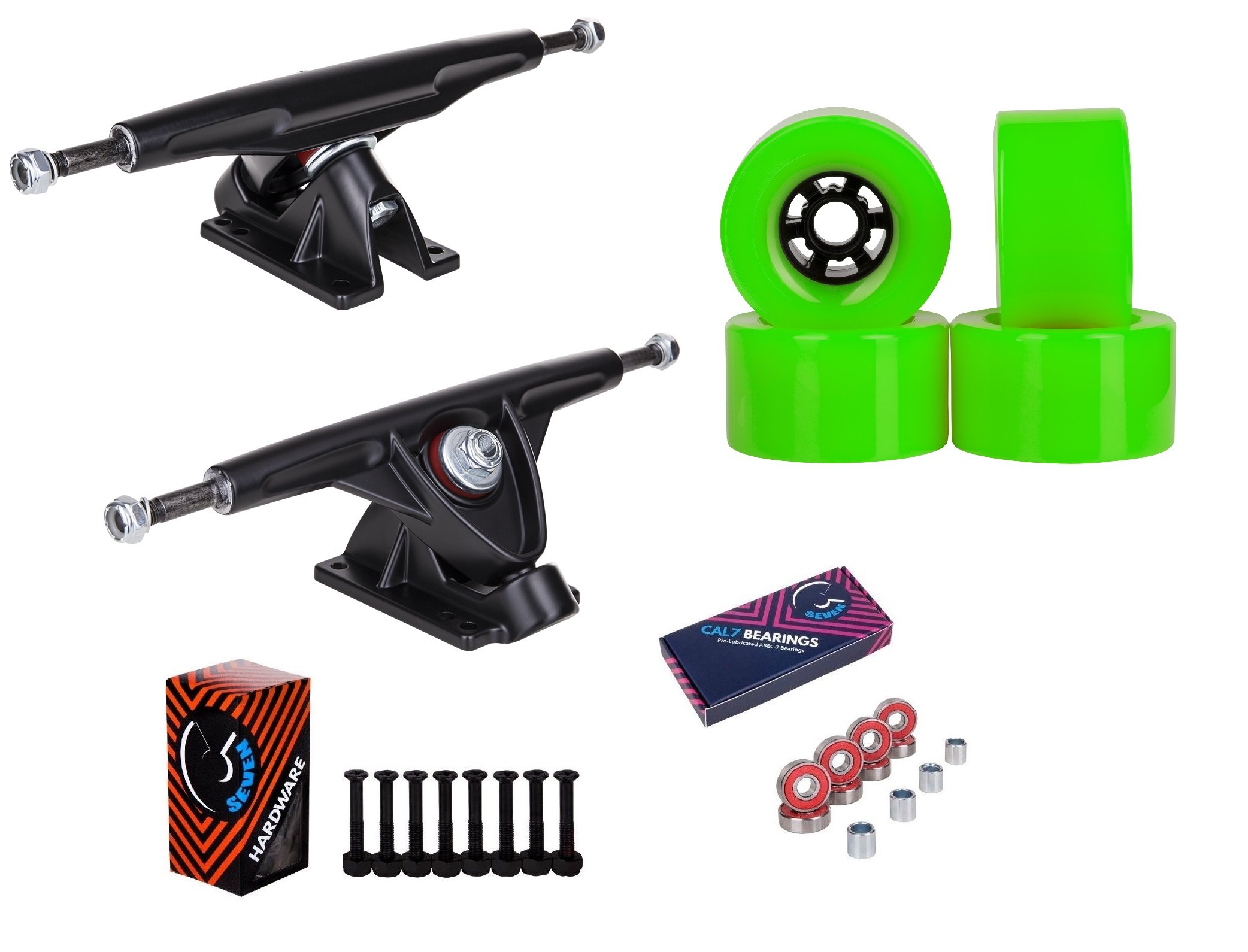 Cal 7 Black 10.75 Inch Skateboard Trucks with Wheels & Bearings - Perfect for Street Skating, Tricks & Smooth Rides