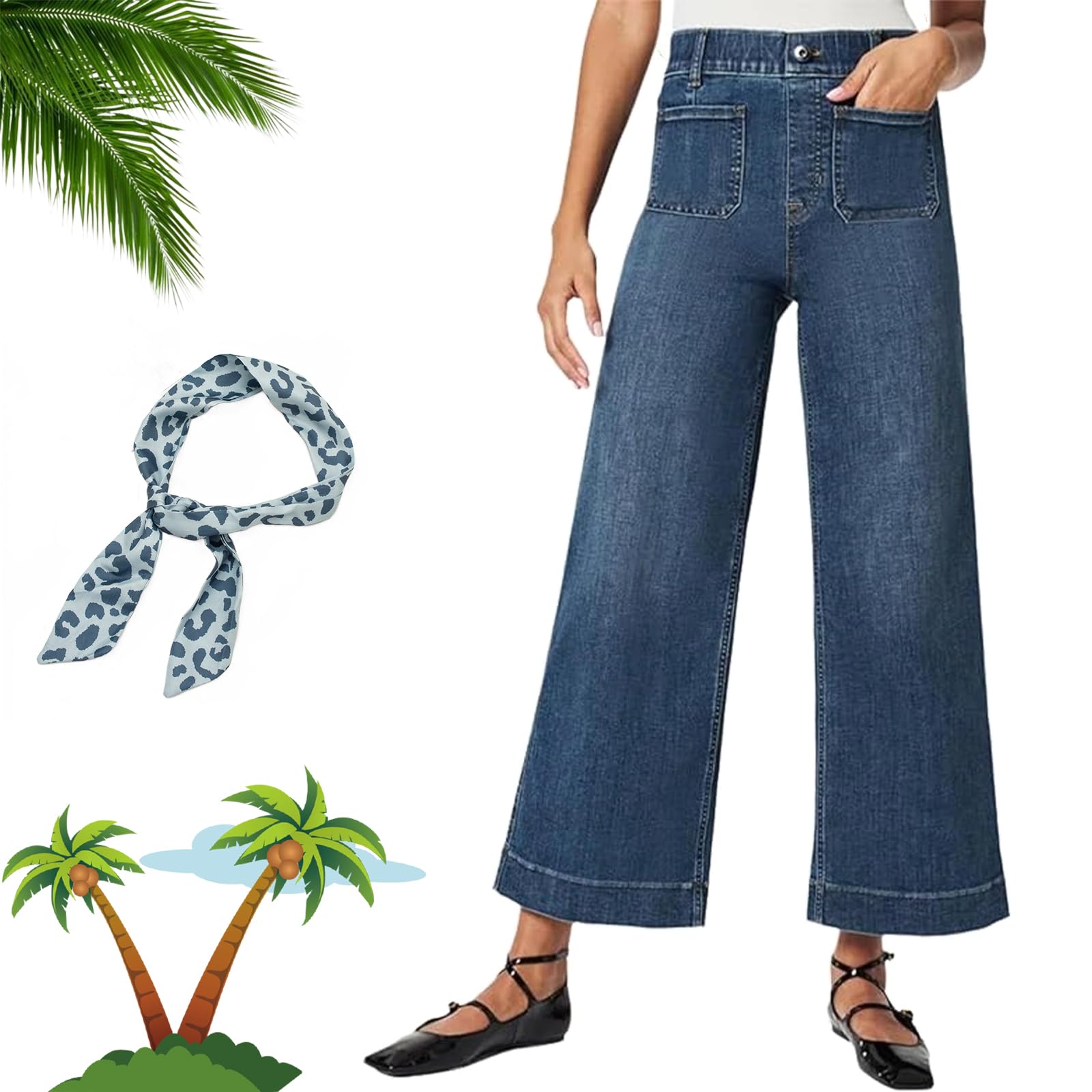 Curvachic High-Waisted Wide Leg Jeans with Tummy Control - Seamed Front Cropped Denim Pants for Women | Perfect for Casual Outfits, Office Wear & Night Out