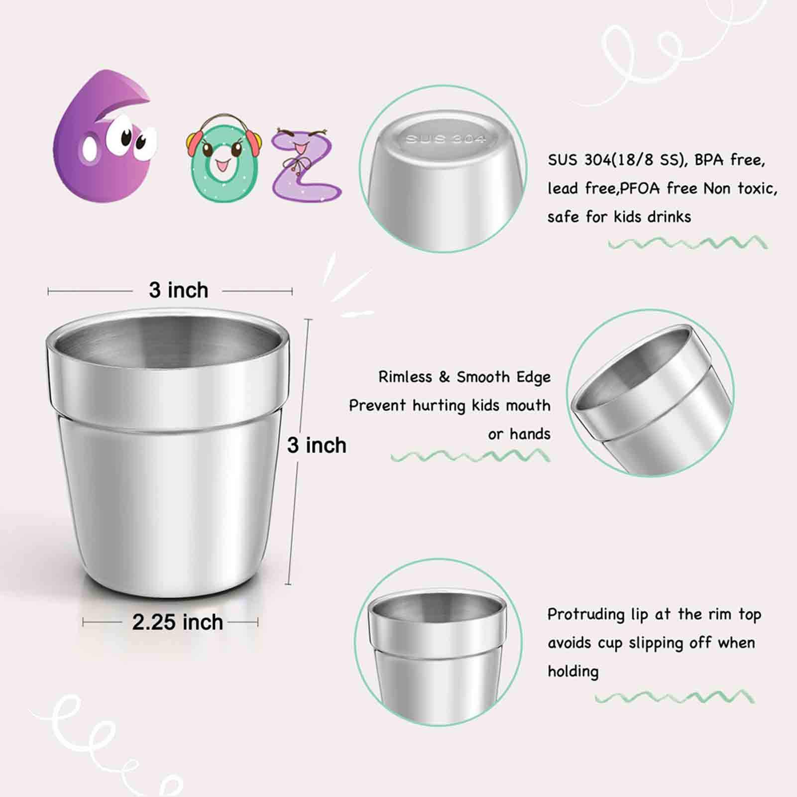 TeamFar 6 oz Insulated Stainless Steel Toddler Cups - Double Walled, Dishwasher Safe, BPA-Free Kids Drinking Mugs for Preschoolers, Daycare, Travel & Camping - Set of 6 (Blue/Green/Pink)
