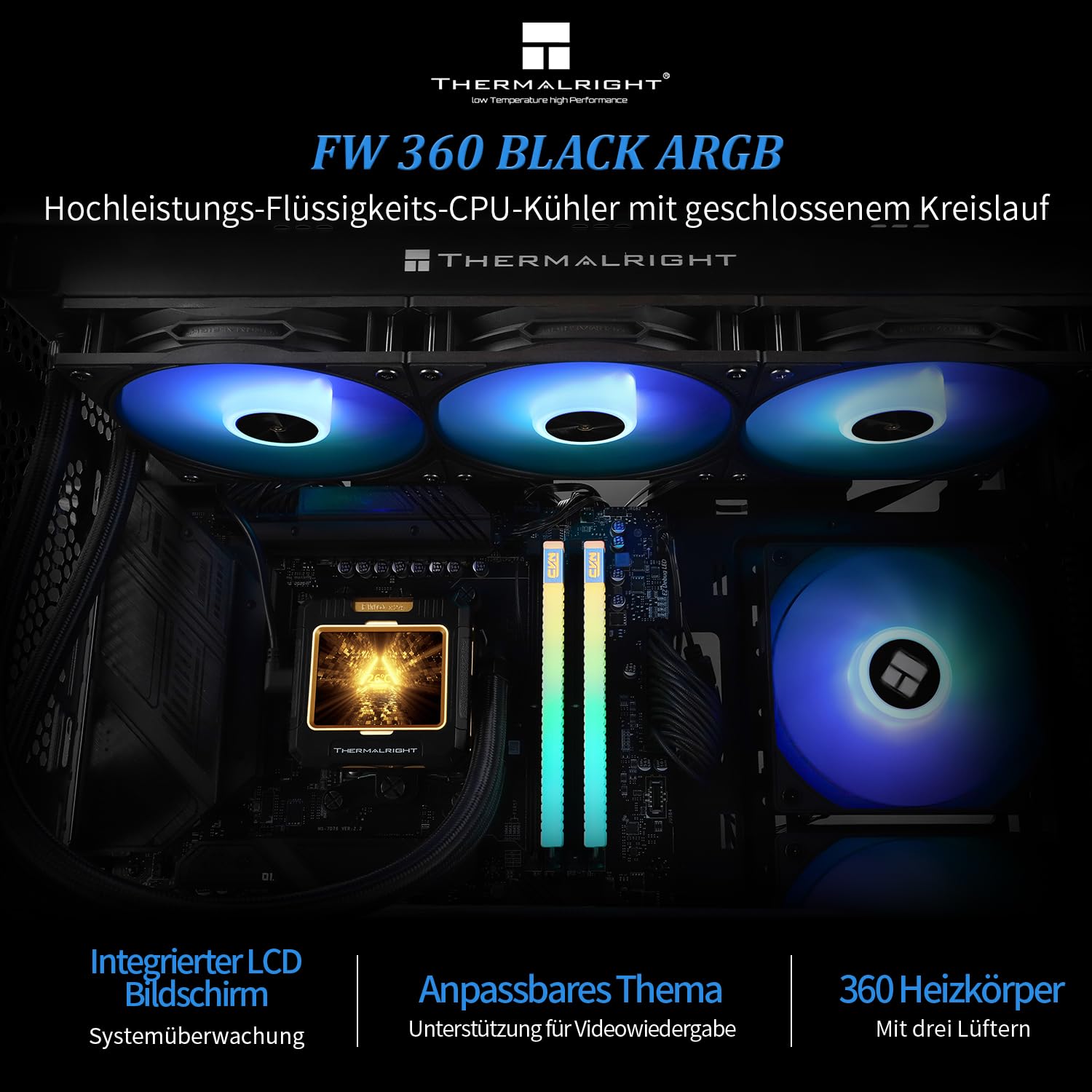 Thermalright Frozen Warframe 360 Black ARGB CPU Liquid Cooler with 320x240 IPS LCD Display - Compatible with Intel LGA1700 & AMD AM4/AM5 Sockets - High-Performance Water Cooling for Gaming PCs and Workstations