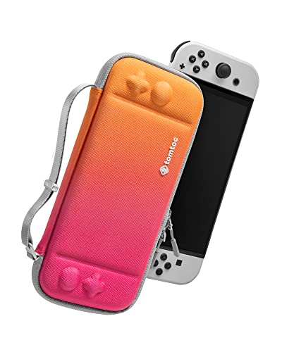 tomtoc Slim Protective Carrying Case for Nintendo Switch & OLED Model - Military Grade Hard Travel Case with 10 Game Cartridge Storage (Twilight Orange) - Perfect for Gaming On-The-Go & Travel Protection