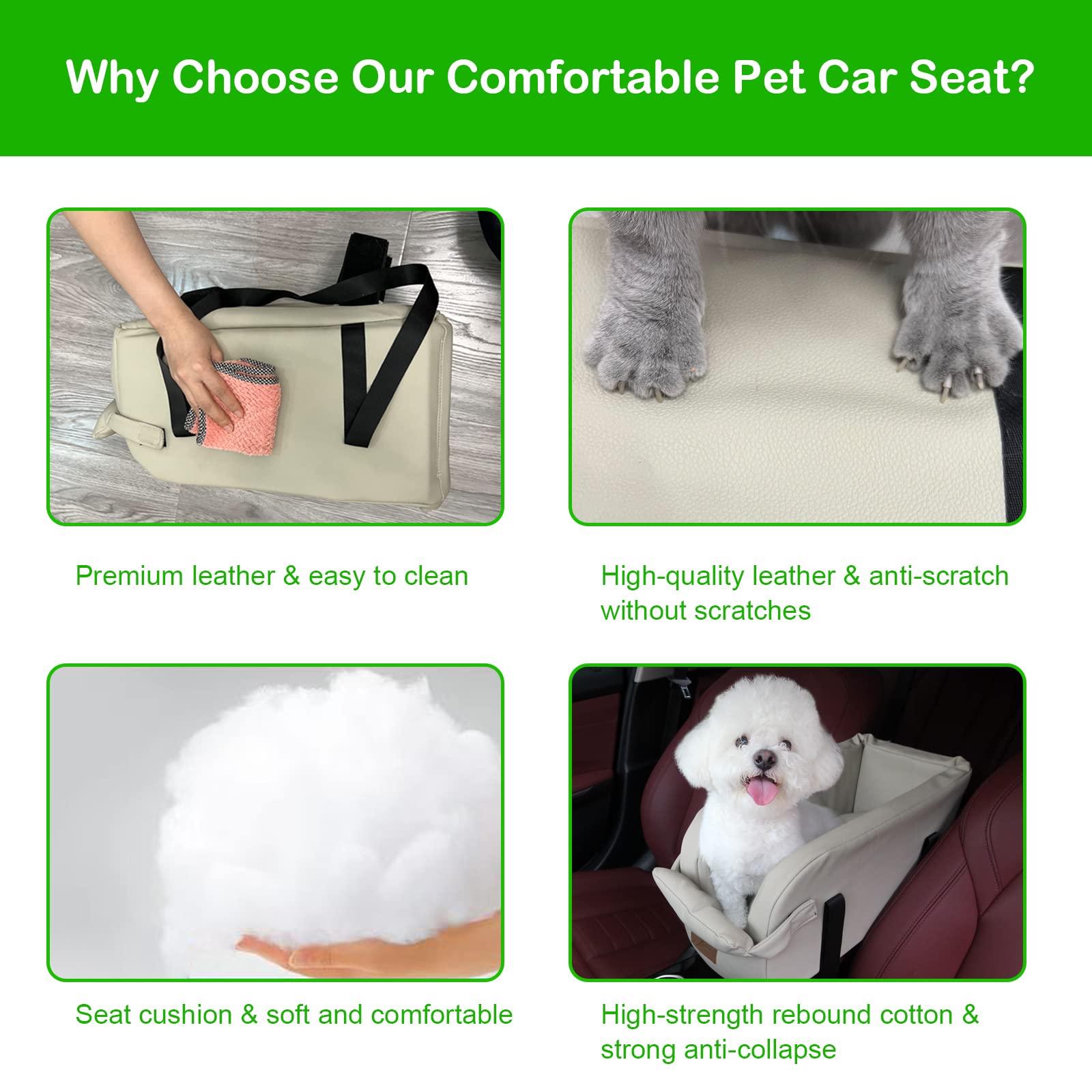 Pet Car Seat for Small Dogs & Cats - Adjustable Booster Seat with Center Console - Supports Up to 22lbs - Perfect for Road Trips & Safe Car Travel