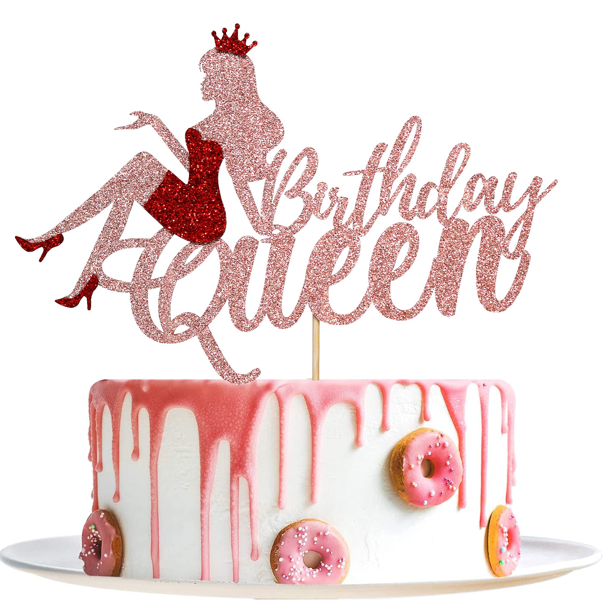 Birthday Queen Cake Topper - Rose Gold Glitter Crown & High Heels for Girls - Elegant Cake Decoration for Birthday Parties, Bridal Showers & Special Celebrations