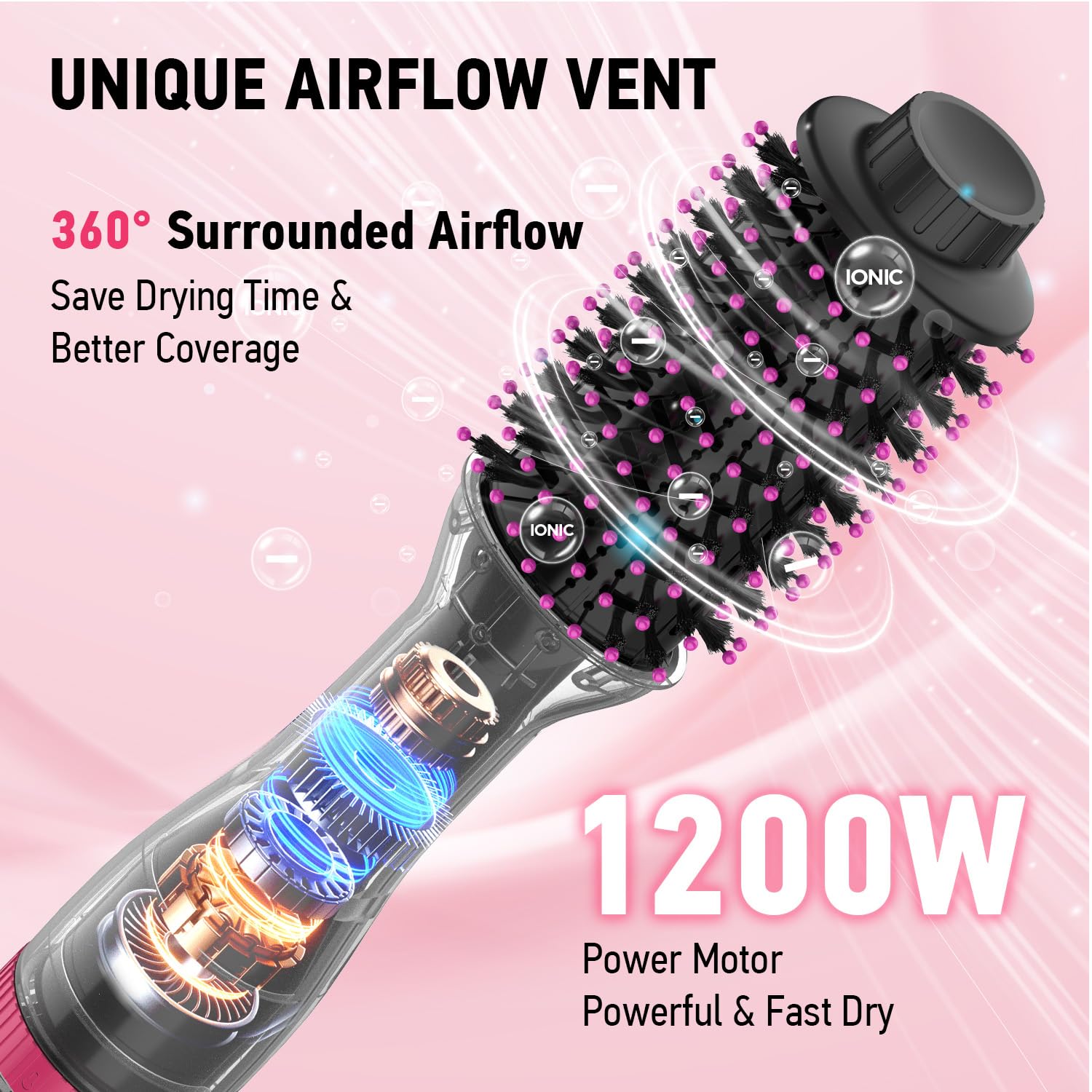 MiroPure 4-in-1 Hair Dryer Brush with 4 Speed & Heat Settings - Volumizing Hot Air Styler for Smooth Frizz-Free Blowouts | One-Step Hair Dryer & Straightener Brush (Black/Red) - Perfect for Home Salon Styling & Travel