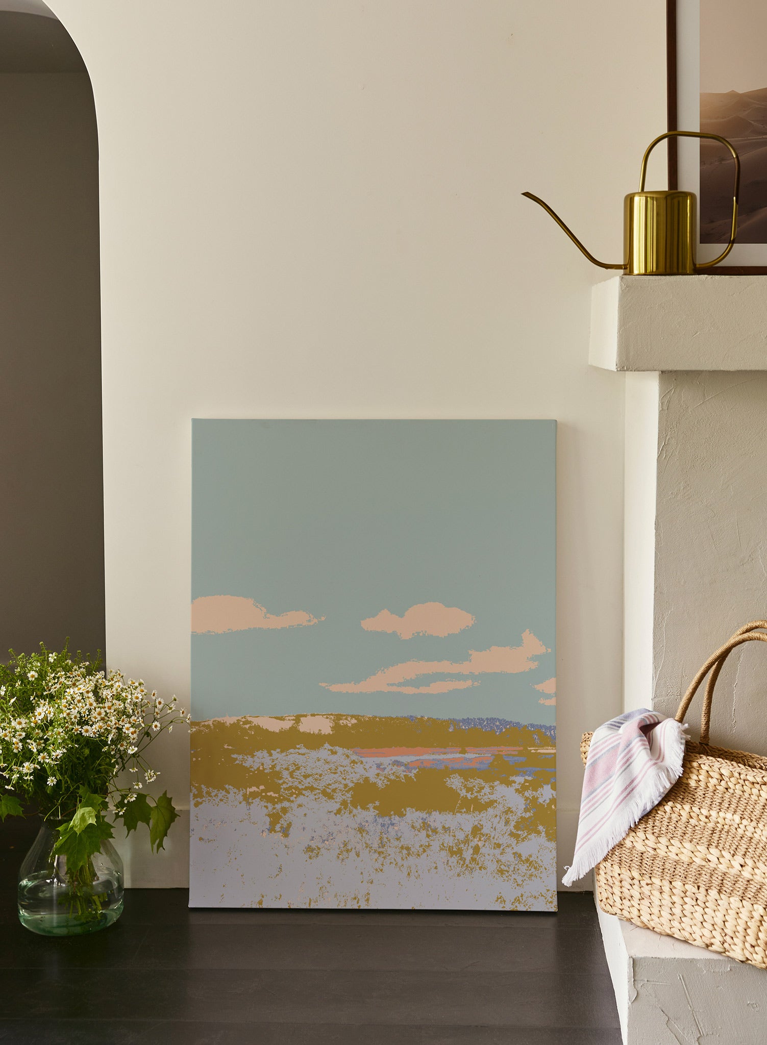 Meadow Mosaic Canvas Wall Art - Handmade Floral Landscape Painting for Home & Office Decor | Perfect for Living Room, Bedroom, or Gift Giving