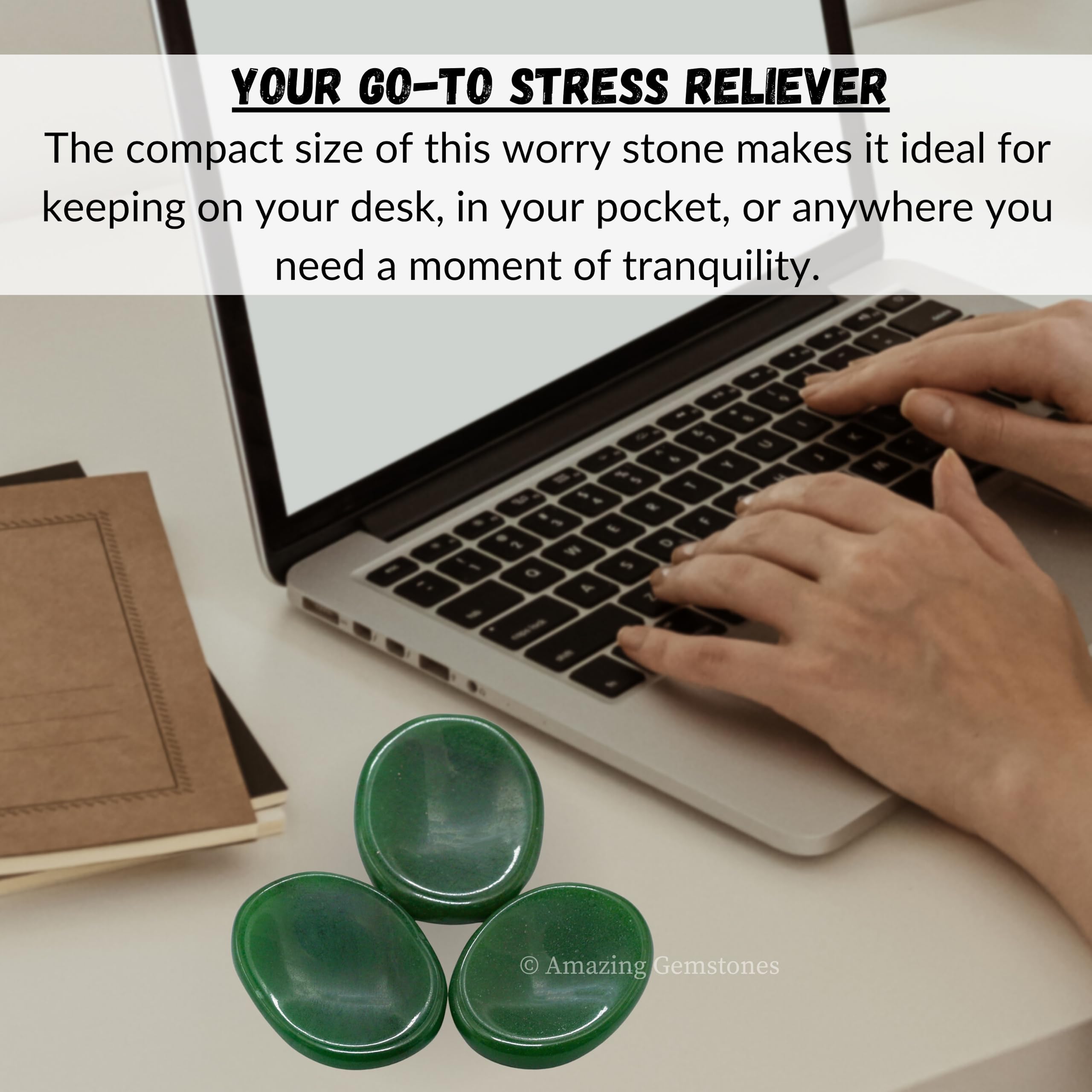 Green Jade Aventurine Worry Stone - Natural Healing Crystal for Stress Relief & Meditation - Anxiety Relief Gift for Women & Men - Perfect for Office Desk, Yoga Practice & Mindfulness Sessions