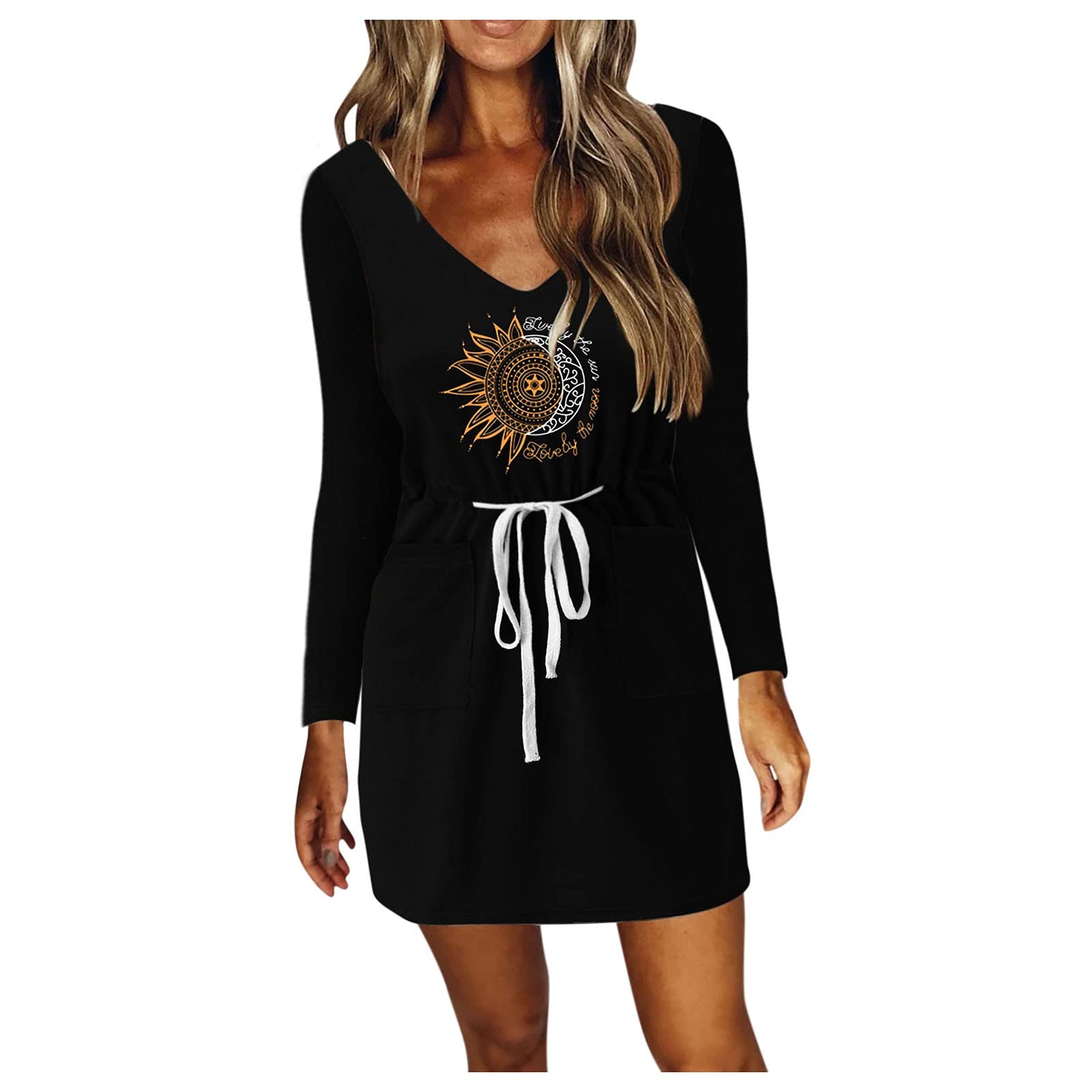 Women's Floral Summer Dress with Pockets - Knee Length Peephole Drawstring Dress for Casual Outings, Beach Trips, and Summer Parties