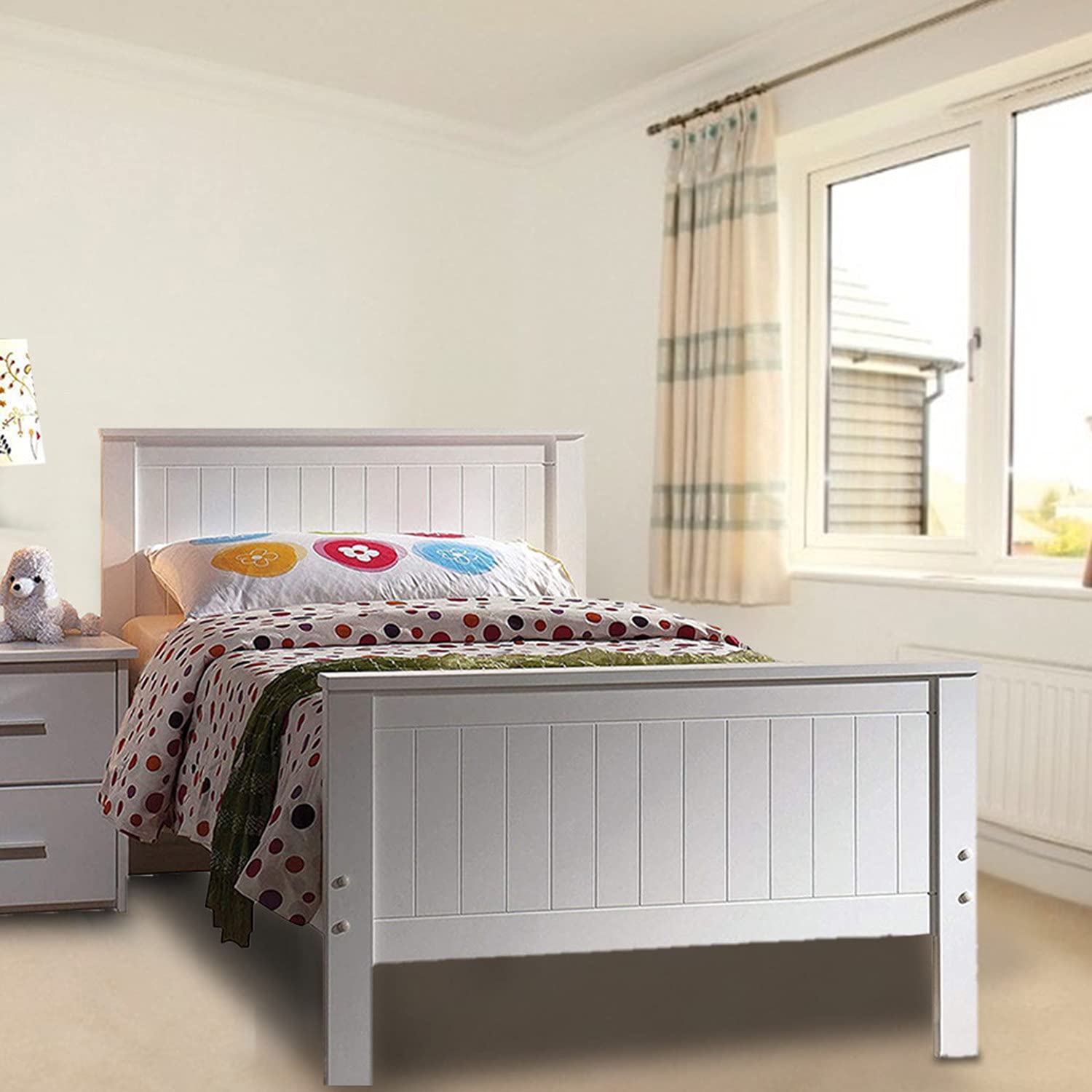 Solid Wood Platform Bed Frame with Headboard & Footboard - No Box Spring Needed, Sturdy Wooden Slat Support for Kids, Teens & Adults | Perfect for Modern Bedrooms, Guest Rooms & Dormitories