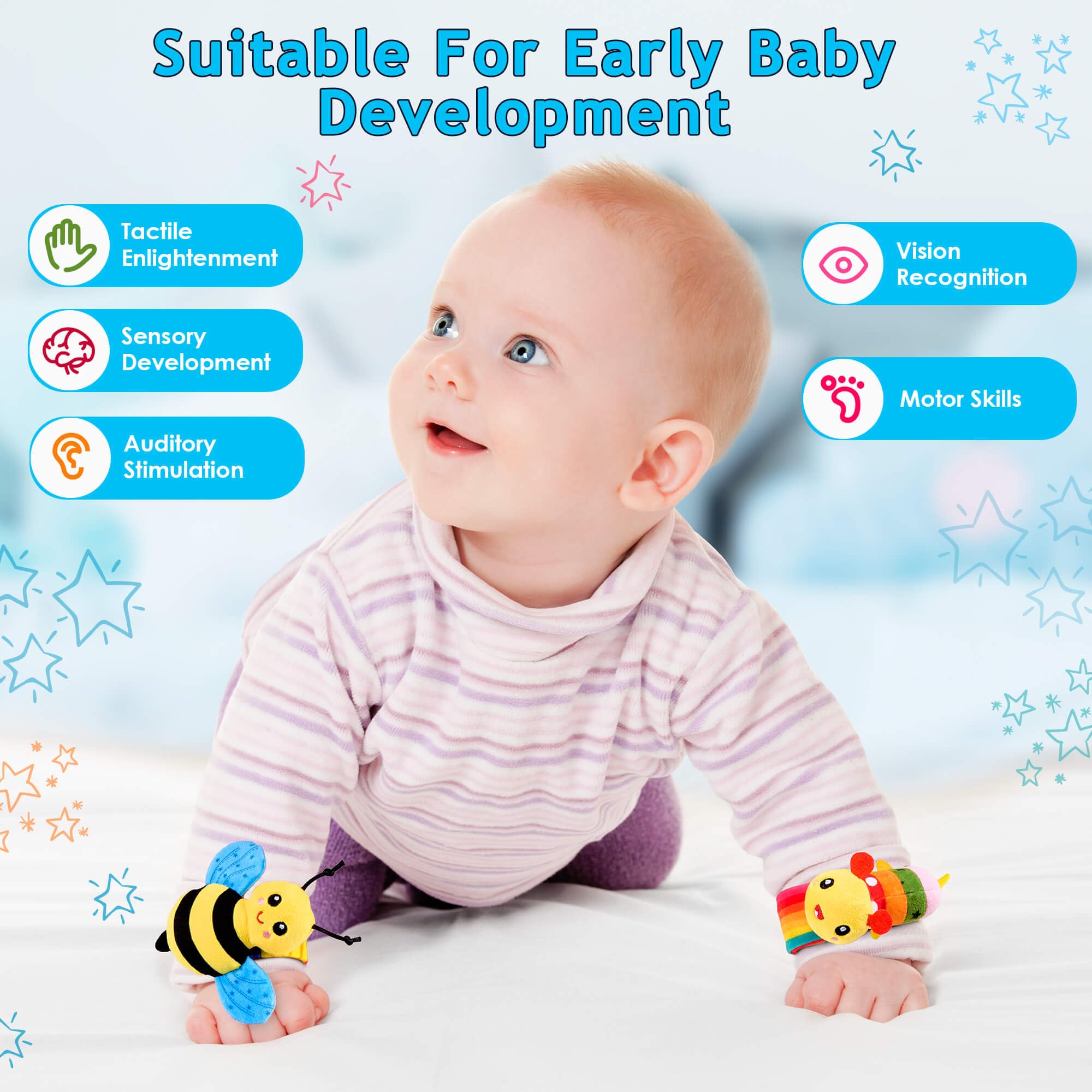 Baby Rattles 0-12 Months - Soft Infant Toys & Wrist Rattles for Newborns - Perfect Baby Shower Gifts for Boys & Girls