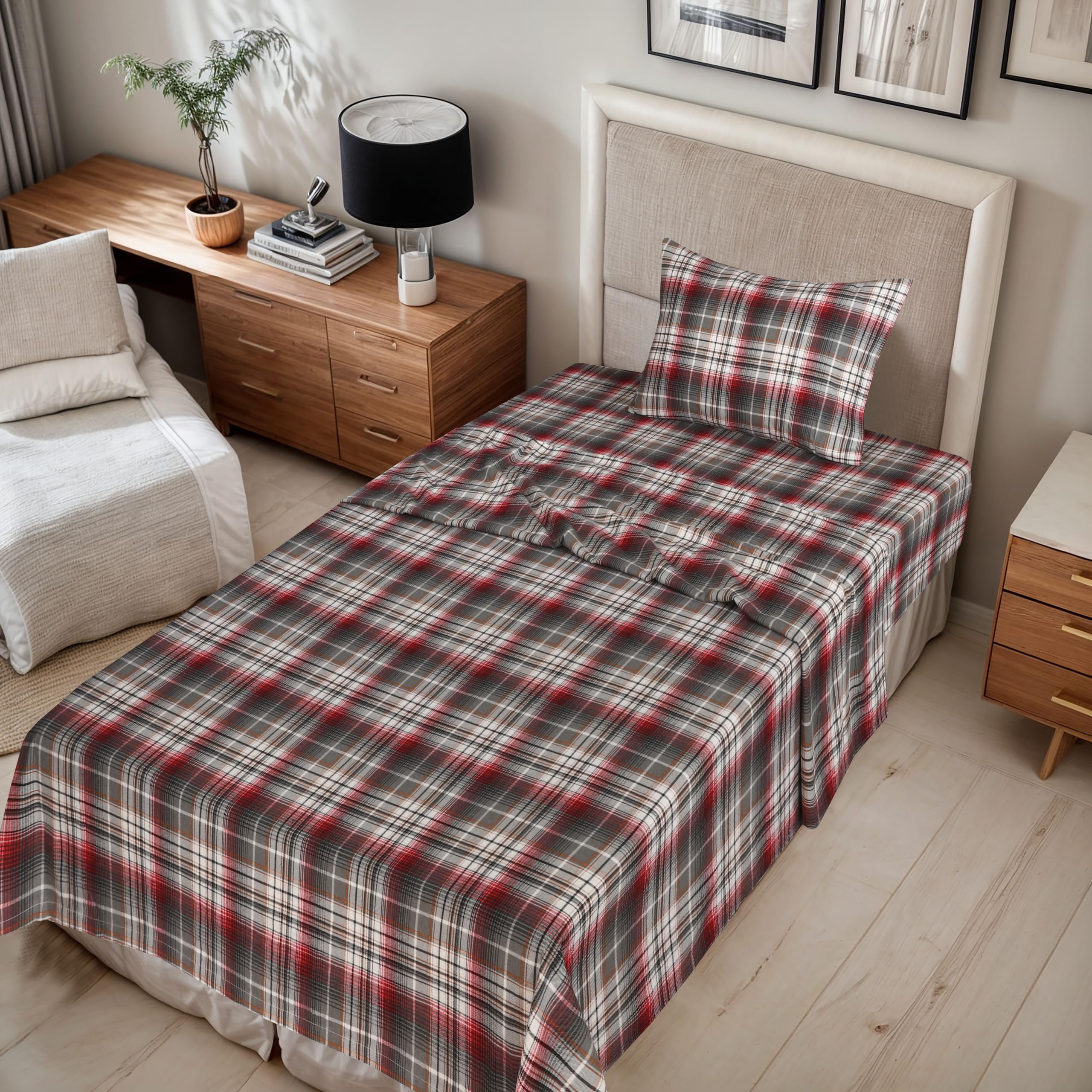 RUVANTI 100% Cotton Flannel Twin Sheet Set - Ultra Soft Double Brushed Bed Sheets with 16