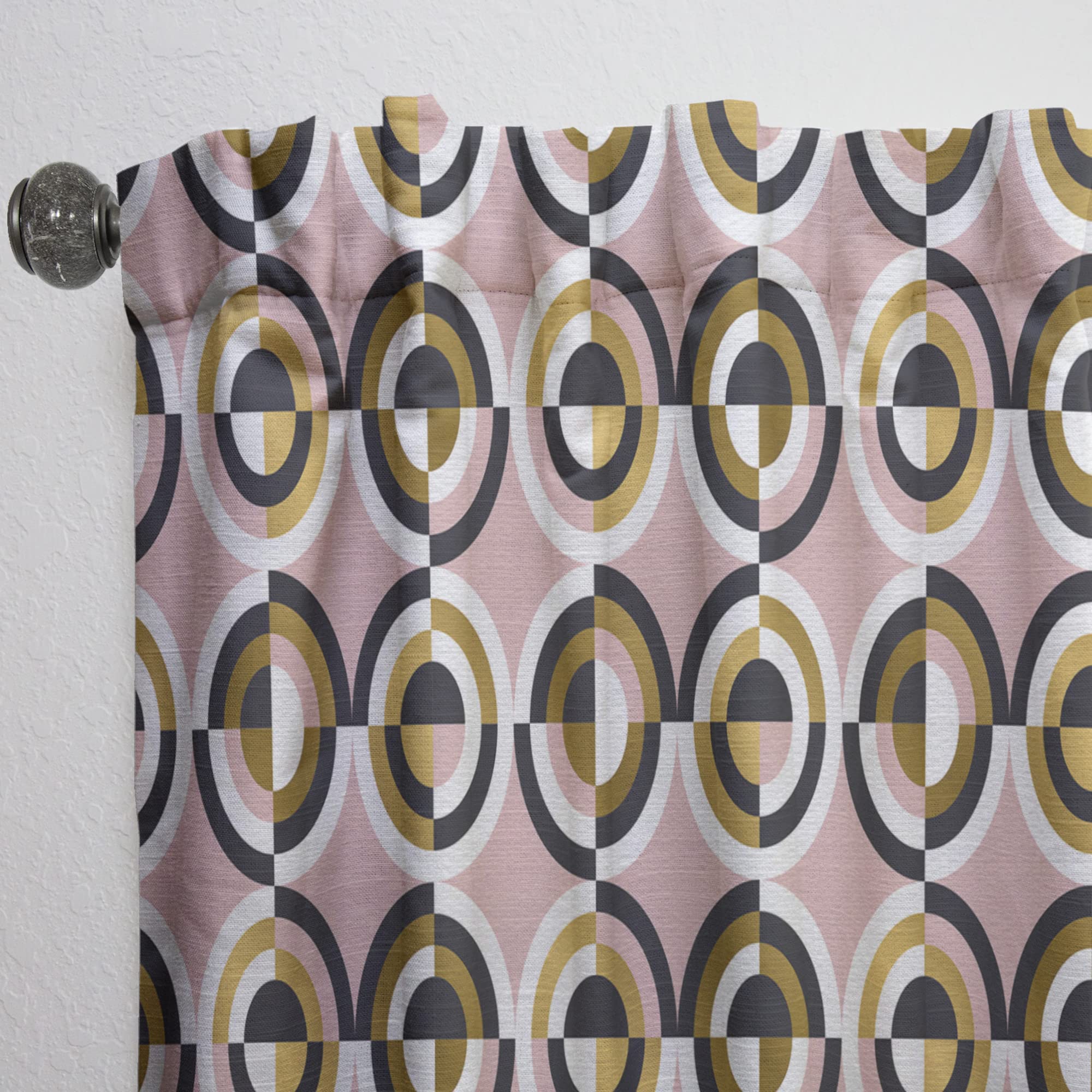 DesignQ Abstract Geometric Circular Retro Thermal Insulated Curtains - Single Panel 52x120 Inches - Blackout Drapes for Bedroom & Living Room - Perfect for Modern Home Decor & Sun Protection