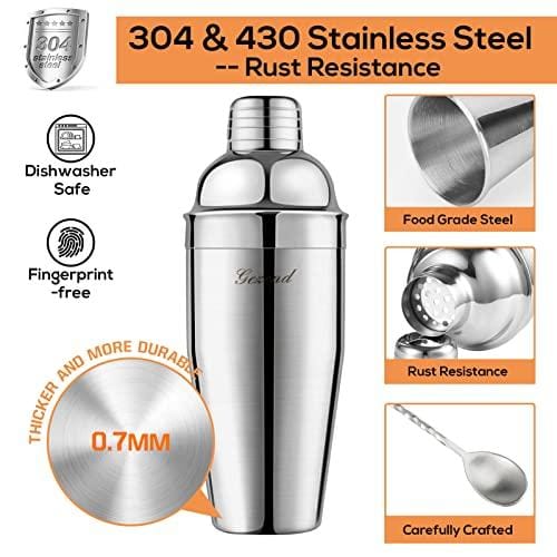 14-Piece Stainless Steel Bartender Kit with Stand - Professional Cocktail Shaker Set for Drink Mixing, Perfect Home Bar Tools for Beginners - Ideal Gift for Men, Dad (Christmas Stocking Stuffer) - Great for Home Bars, Parties & Cocktail Making
