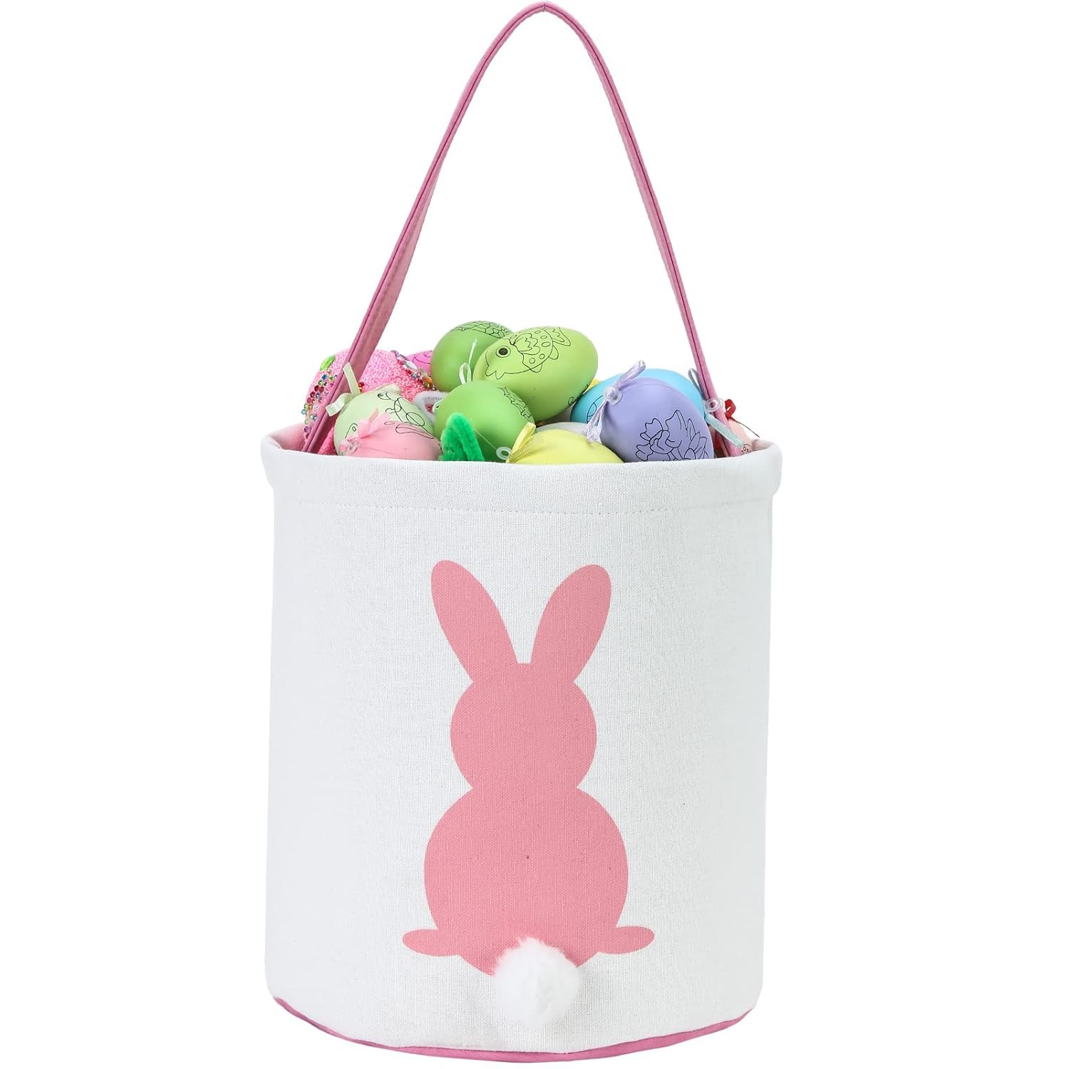 OneCut Easter Bunny Basket Bags with Fluffy Tail - Cute Kids Easter Egg Hunt Baskets, Party Decorations & Toys for Boys & Girls - Perfect for Easter Celebrations, Egg Hunts & Spring Party Favors (Pink)