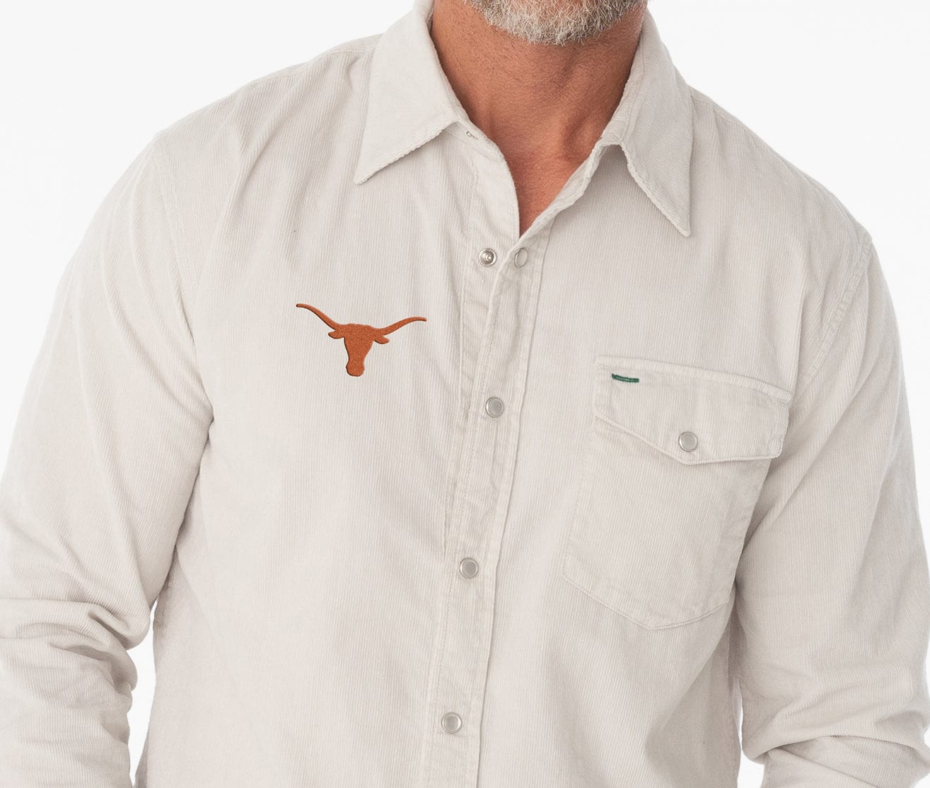 Texas Longhorn Corduroy Pearl Snap Shirt - Off White Western Style for Men | Perfect for Rodeo, Country Music Festivals & Casual Wear