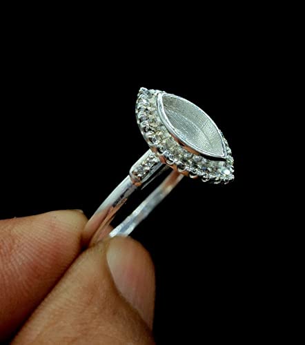 925 Sterling Silver Marquise Shape Ring Bezel Setting 10x5mm with CZ Stone - Handmade Blank Marquise Ring Setting for Engagement, Wedding, and Jewelry Making - Perfect for DIY Custom Rings