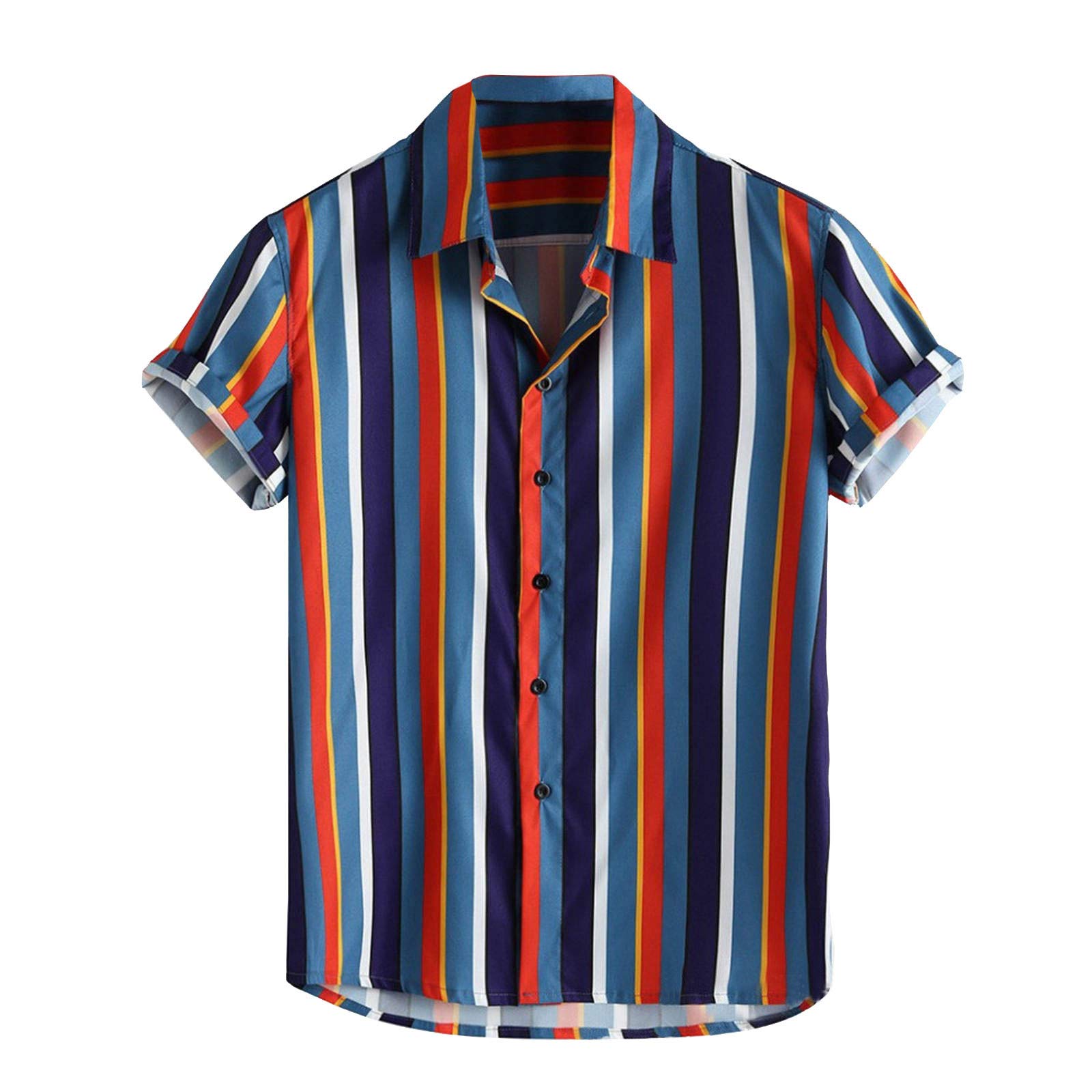 Colorful Rainbow Beach Shirts for Men - Breathable Quick-Dry Hawaiian Shirt with Short Sleeves - Perfect for Summer Vacation, Pool Party & Tropical Getaways