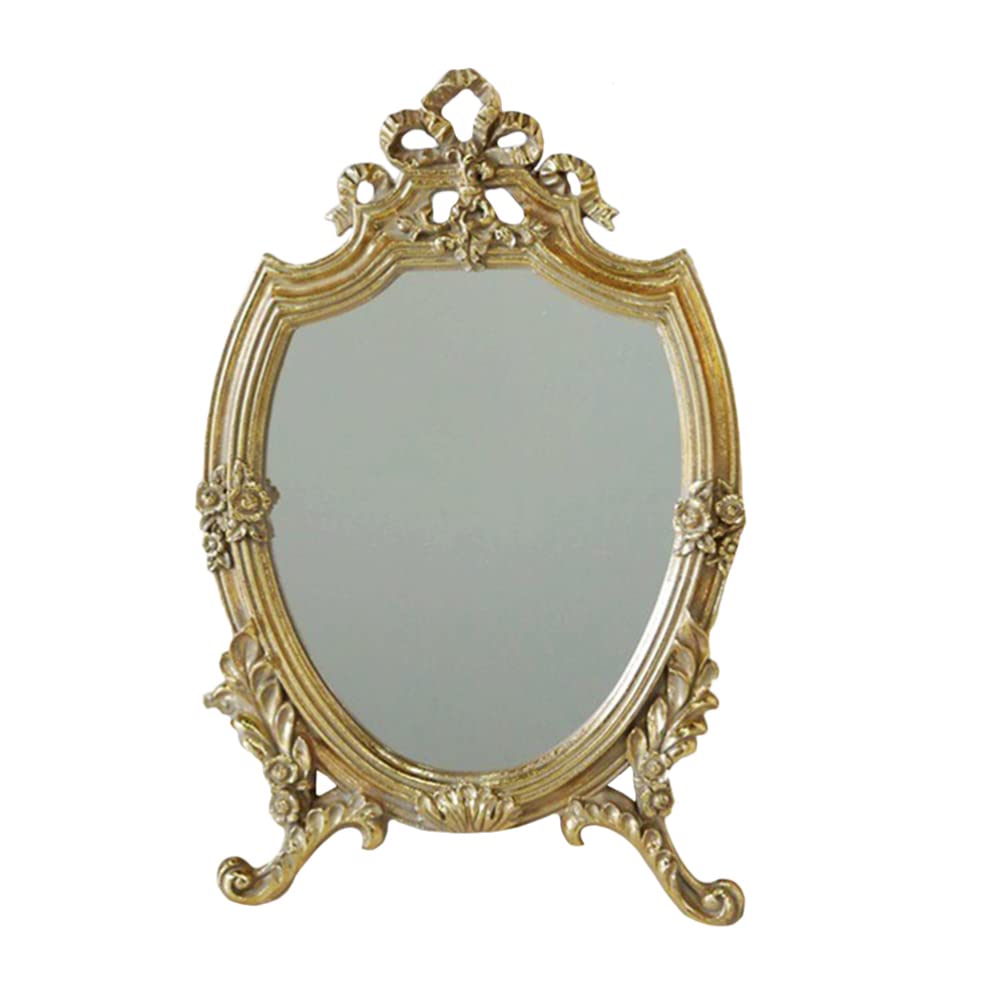 Vintage Metal Tabletop Makeup Mirror with Stand - Retro Vanity Mirror for Jewelry, Bathroom, Bedroom & Living Room Decor | Perfect for Dressing Tables, Makeup Application & Home Decoration