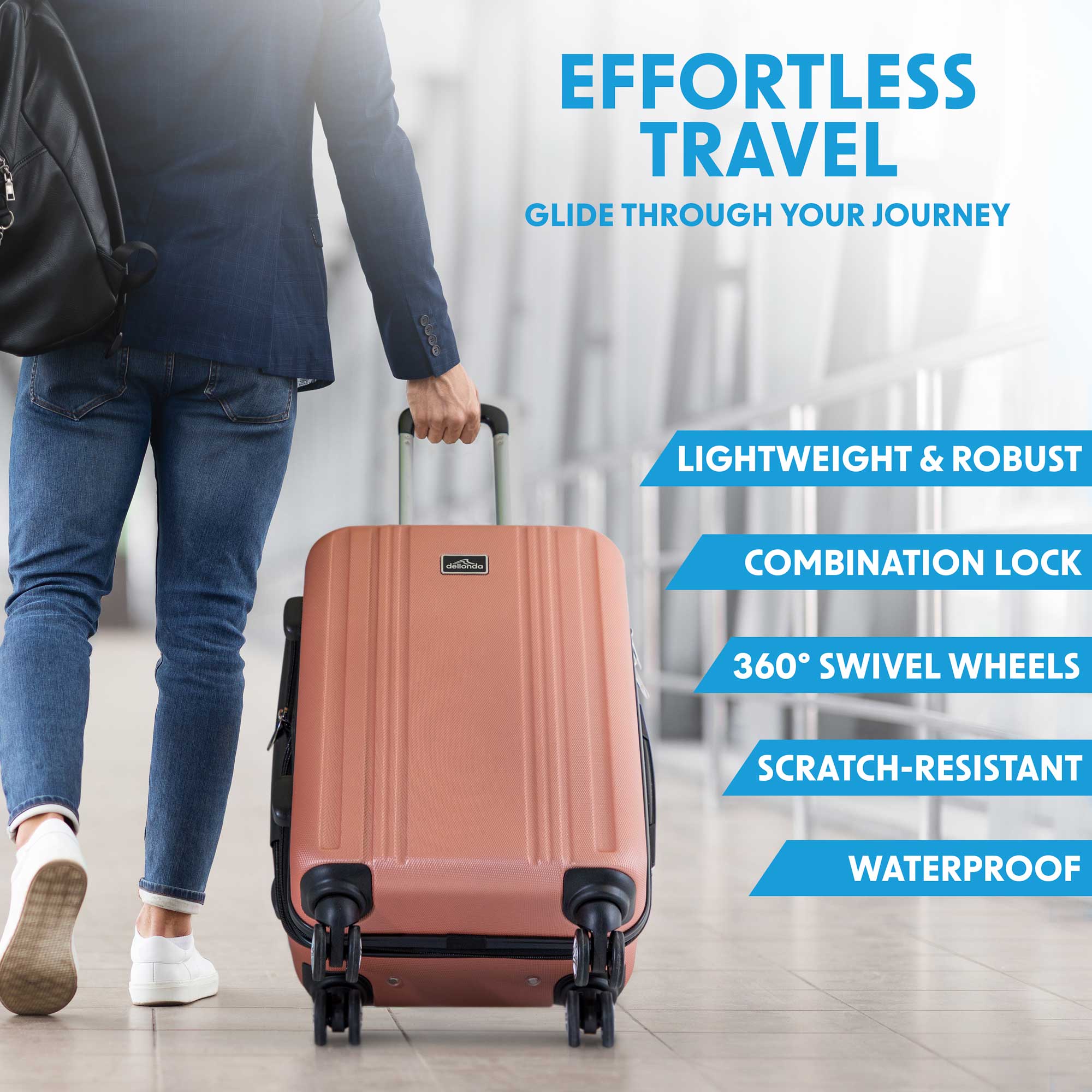3-Piece Lightweight ABS Luggage Set with TSA Lock - Rose Gold (DL125) for Travel, Business Trips & Vacations