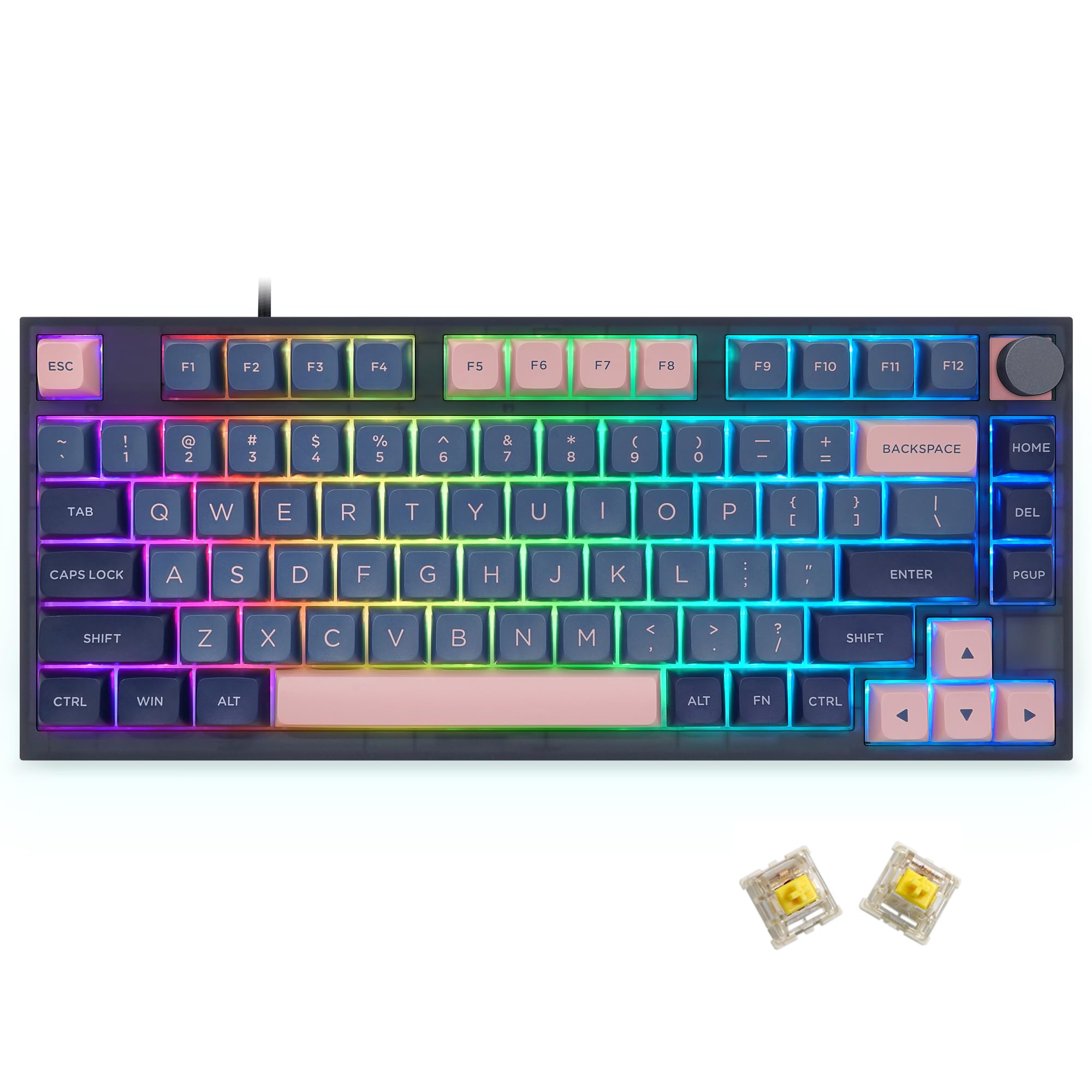 GK75 RGB Gaming Keyboard - Hot Swappable Gateron Yellow Switches, PBT Keycaps for Win/Mac - Perfect for Esports & Typing